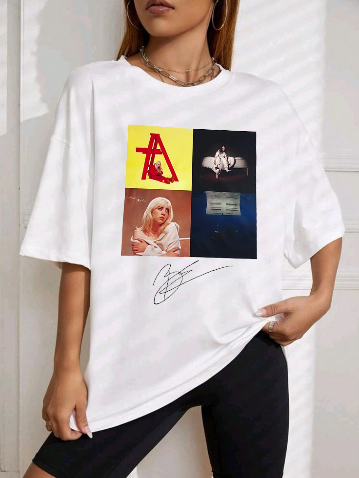 T-Shirt Billie Eilish Merch, Shirt Billie Eilish Poster Print Short-Sleeved