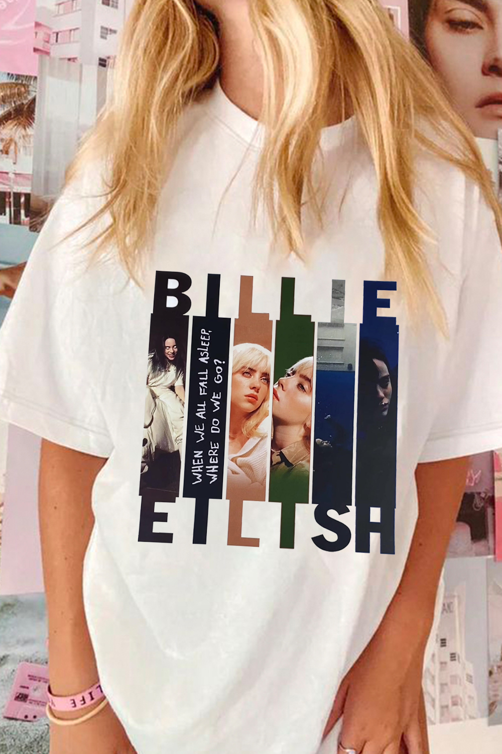 T-Shirt Billie Eilish Merch, Shirt Billie Eilish Poster Letter Casual Print Short-Sleeved