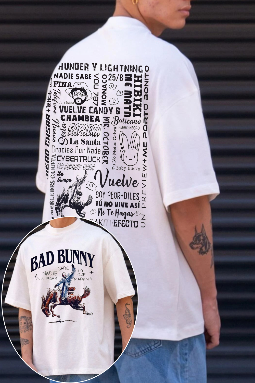 New T-Shirt Bad Bunny Merch, Shirt Bad Bunny Retro Song Short Sleeve