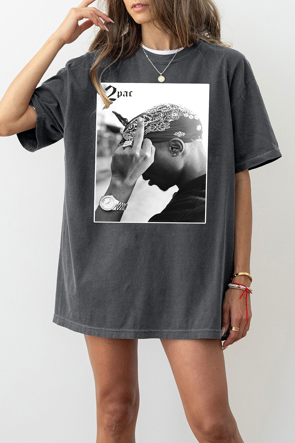 T-Shirt 2Pac Middle Merch, Shirt 2Pac Middle Finger Graphic For Women