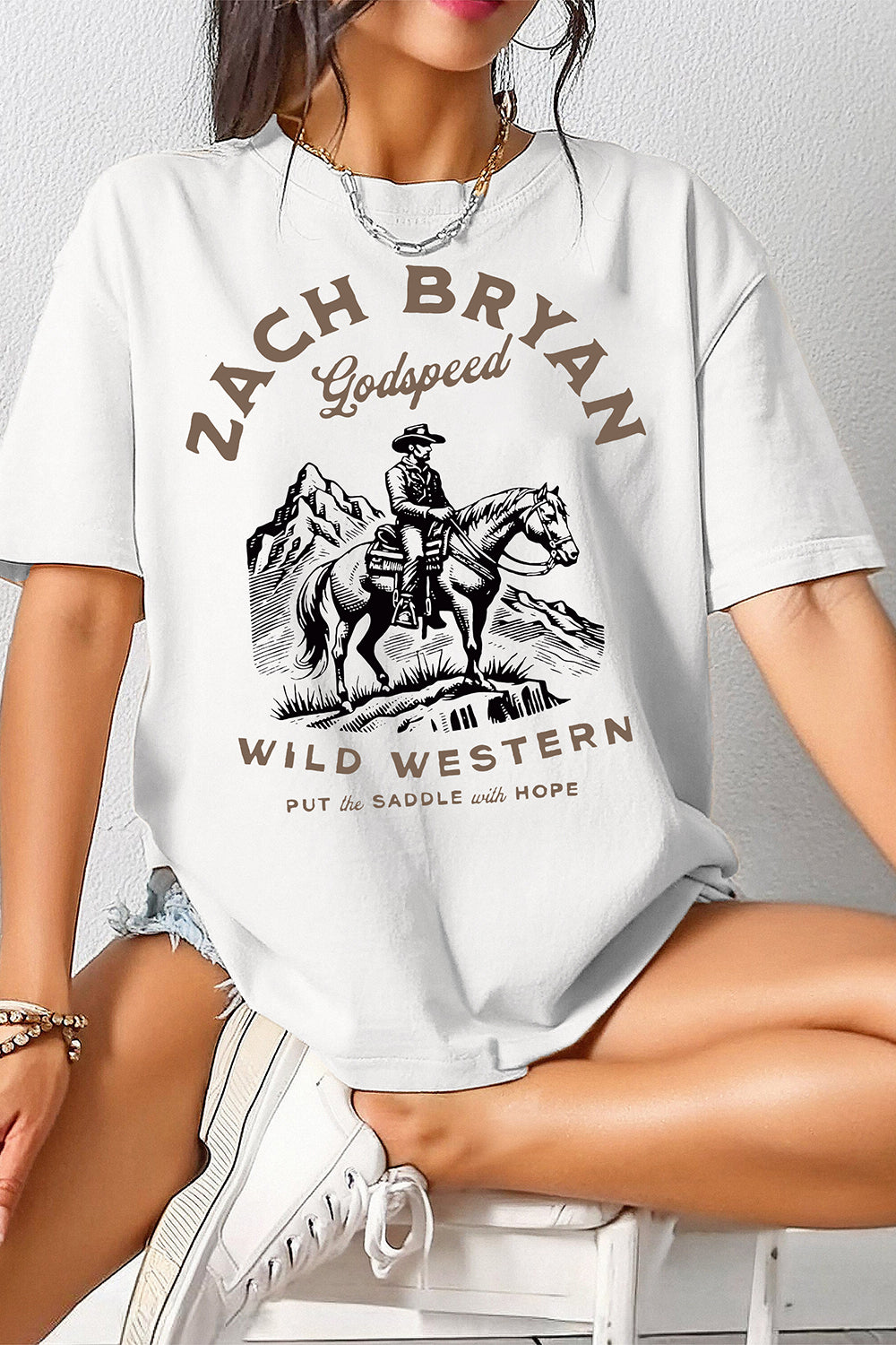 T-Shirt Zach Bryan Merch, Shirt Zach Bryan Godspeed Wild Western Cowboy For Women