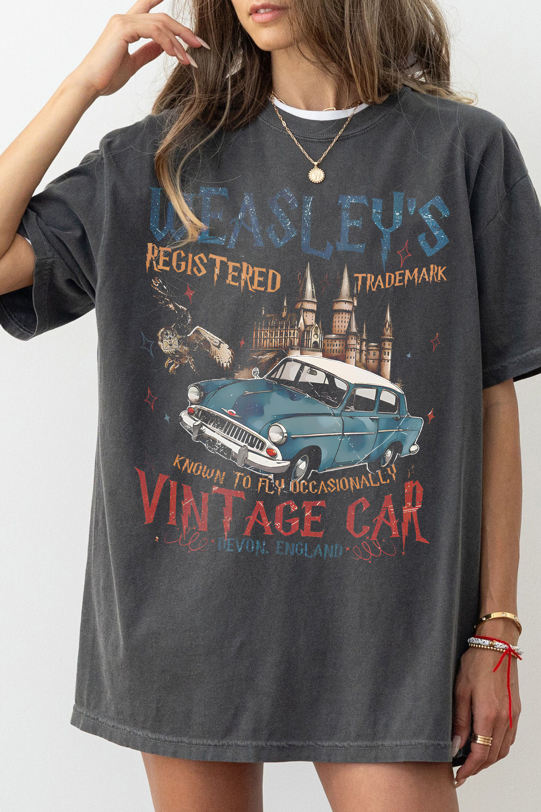 T-Shirt Wizard Flying Merch, Shirt Wizard Flying Car Vintage Hp For Women