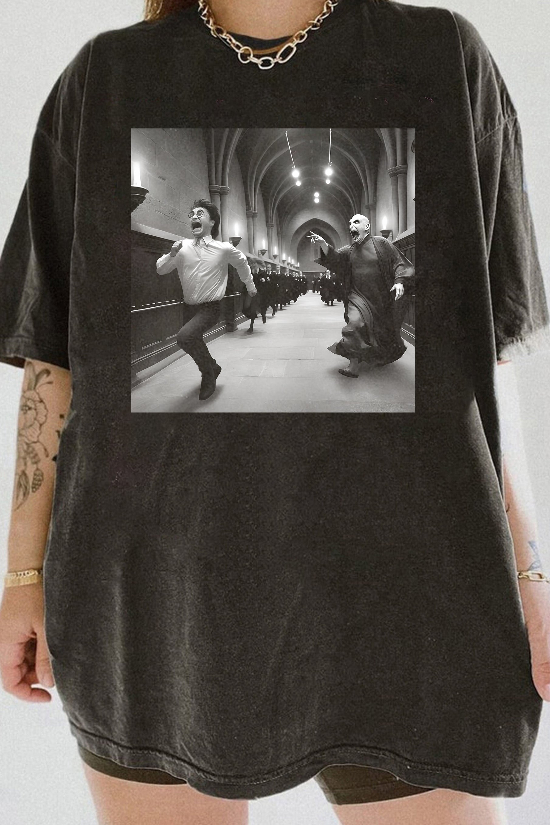 New T-Shirt Voldemort Chasing Merch, Shirt Voldemort Chasing Harry Funny  For Women
