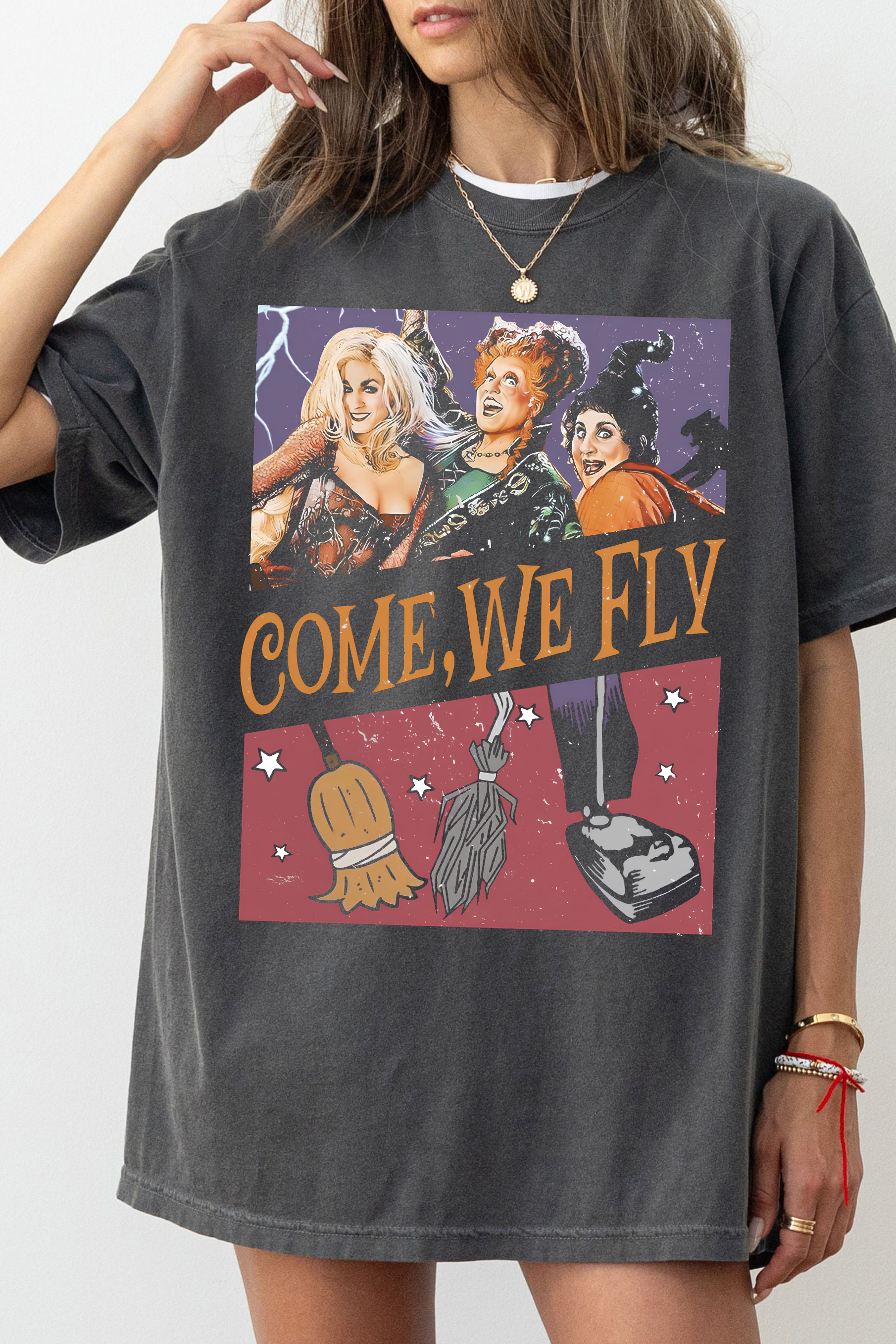 New T-Shirt Vintage Sanderson Merch, Shirt Vintage Sanderson Sisters Come We Fly For Women