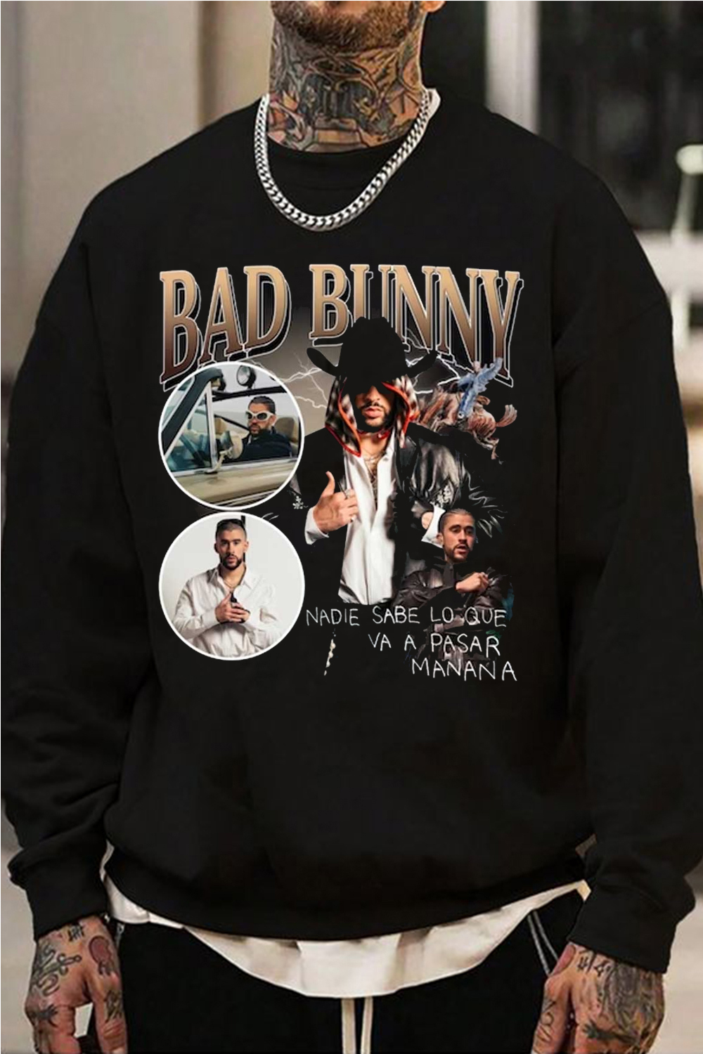 New Vintage Bad Bunny Round Neck Sweatshirt