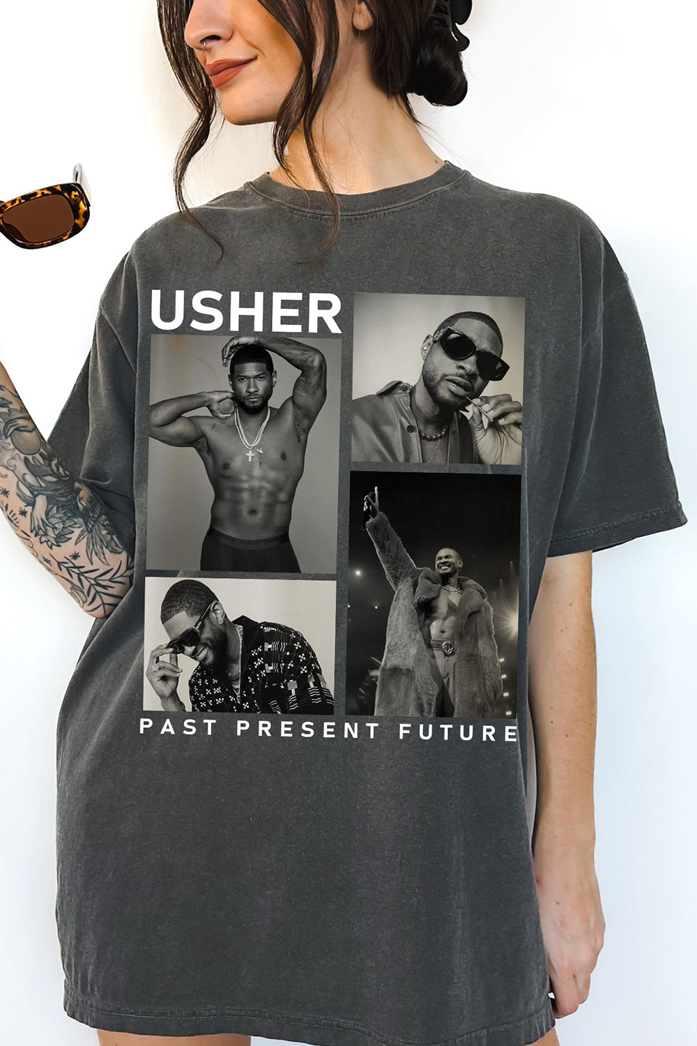 T-Shirt Usher Past Merch, Shirt Usher Past Present Future World Tour Merch For Women