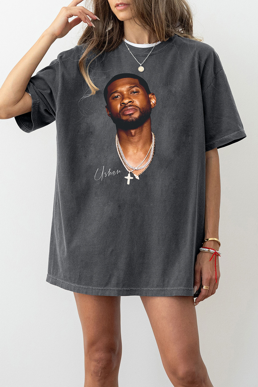 New T-Shirt Usher Big Merch, Shirt Usher Big Face Graphic For Women