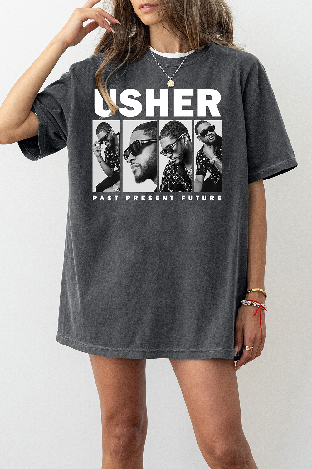 New T-Shirt Usher World Merch, Shirt Usher World Tour Past Present Future World Tour For Women