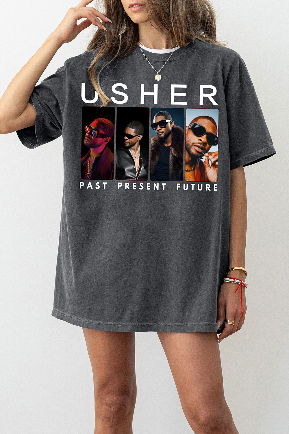 New T-Shirt Usher Vintage Merch, Shirt Usher Vintage Past Present Future Tour For Women