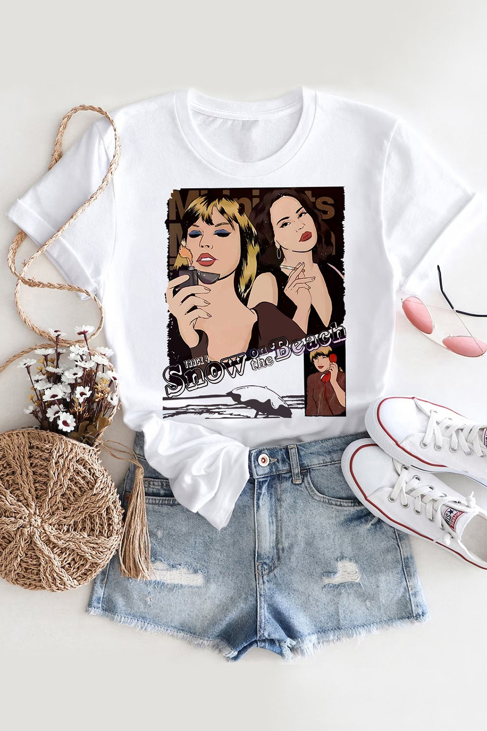 New T-Shirt Taylor Swift Merch, Shirt Taylor Swift Ft Lana Del Rey Song Comic Snow In The Beach For Women