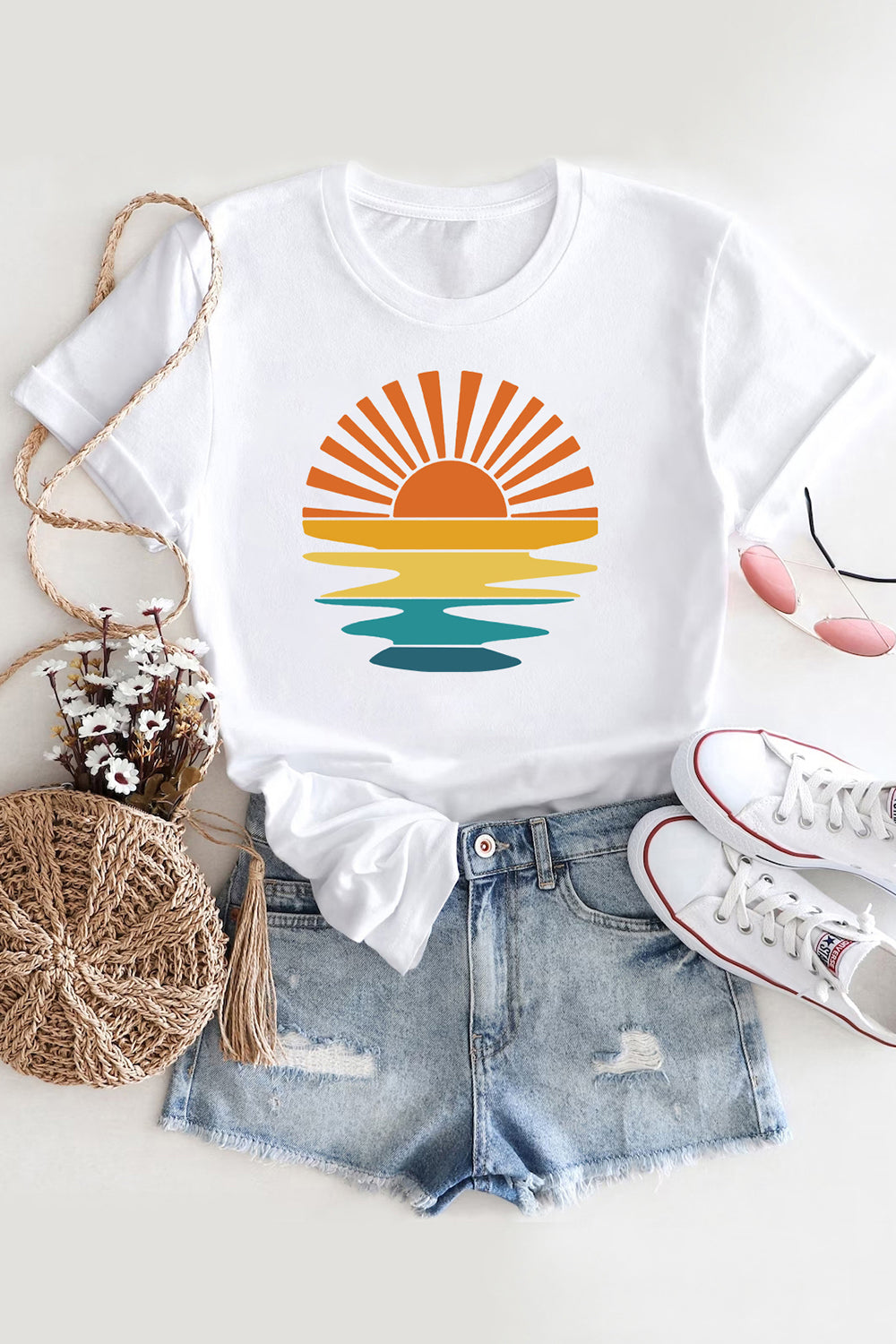 New T-Shirt Summer Vibes Merch, Shirt Summer Vibes Sunset For Women