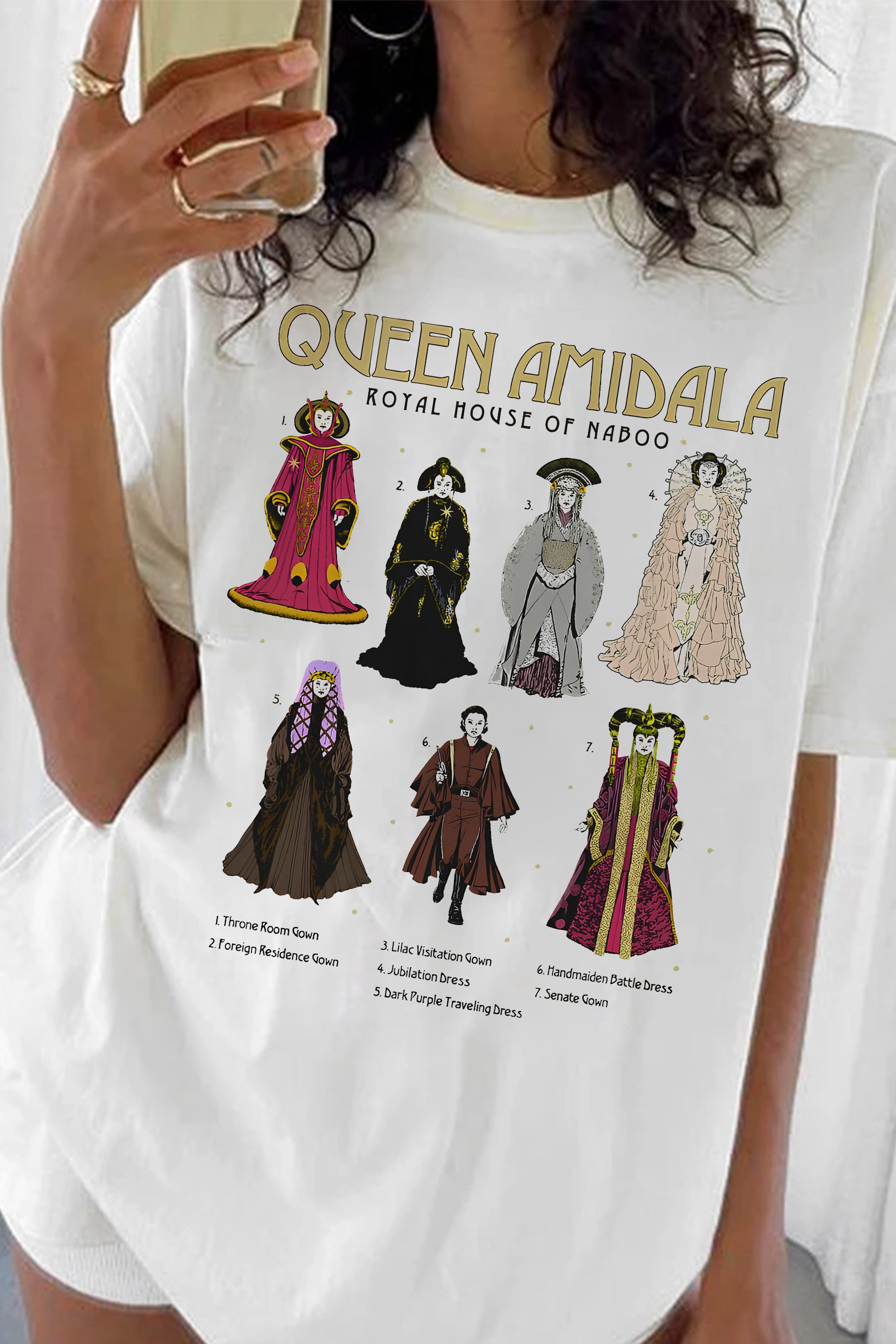 New T-Shirt Star Wars Merch, Shirt Star Wars Queen Amidala Gowns Textbook Poster For Women