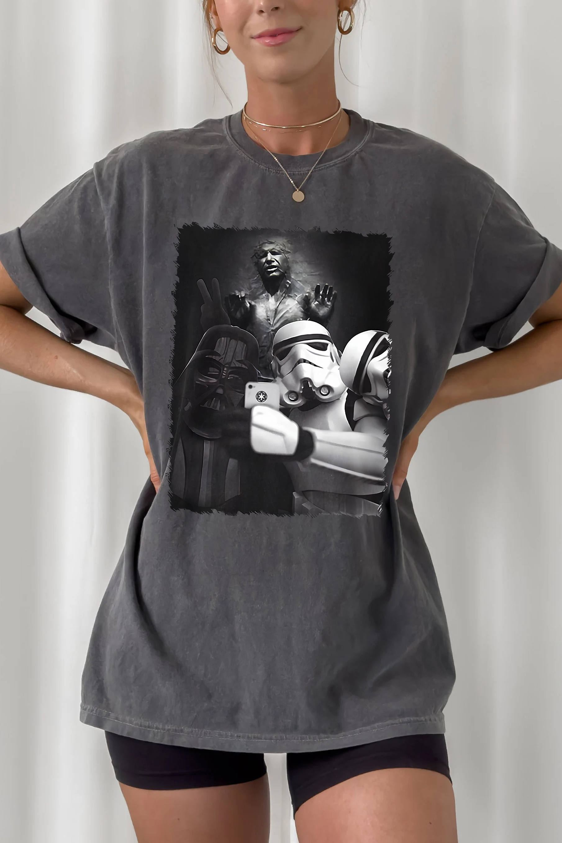 New T-Shirt Star Wars Merch, Shirt Star Wars Funny Darth Vader And Storm Trooper Selfie For Women