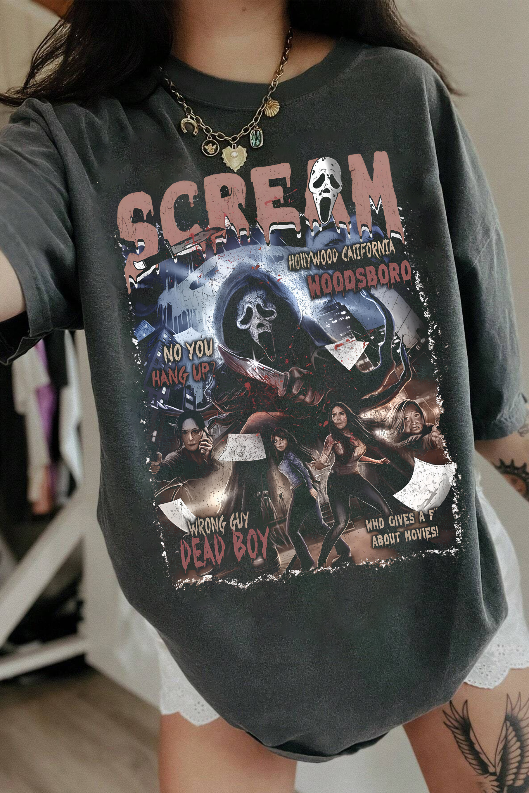 New T-Shirt Scream Vintage Merch, Shirt Scream Vintage Ghostface Horror Movie For Women