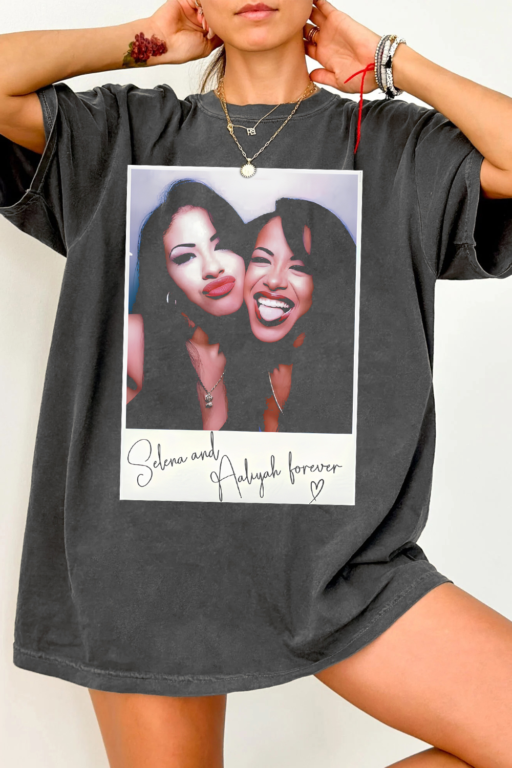 New T-Shirt Selena & Merch, Shirt Selena & Aaliyah Photobooth Polaroid For Women