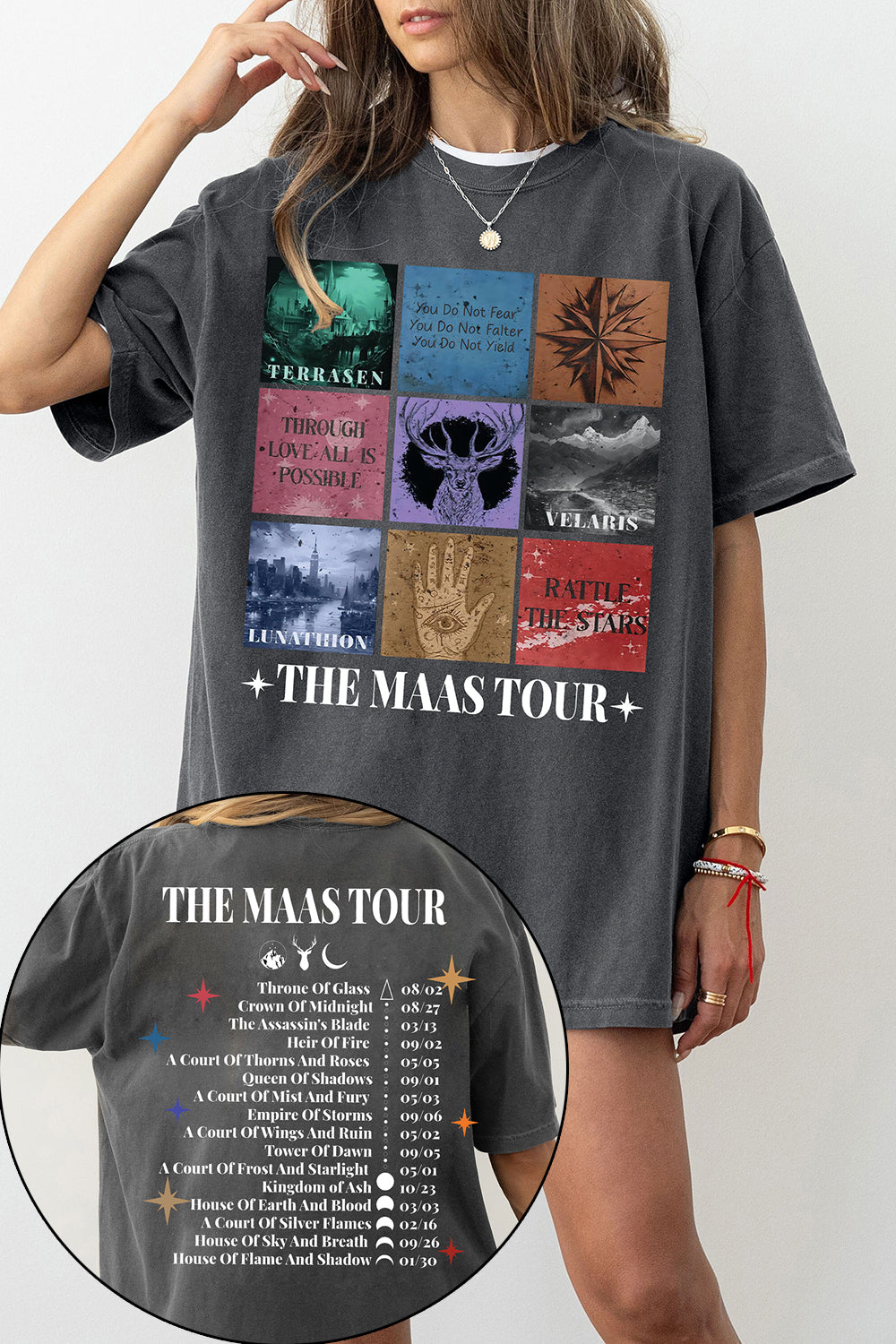 New T-Shirt Sarah J. Merch, Shirt Sarah J. Maas Eras Tour 2 Sides For Women