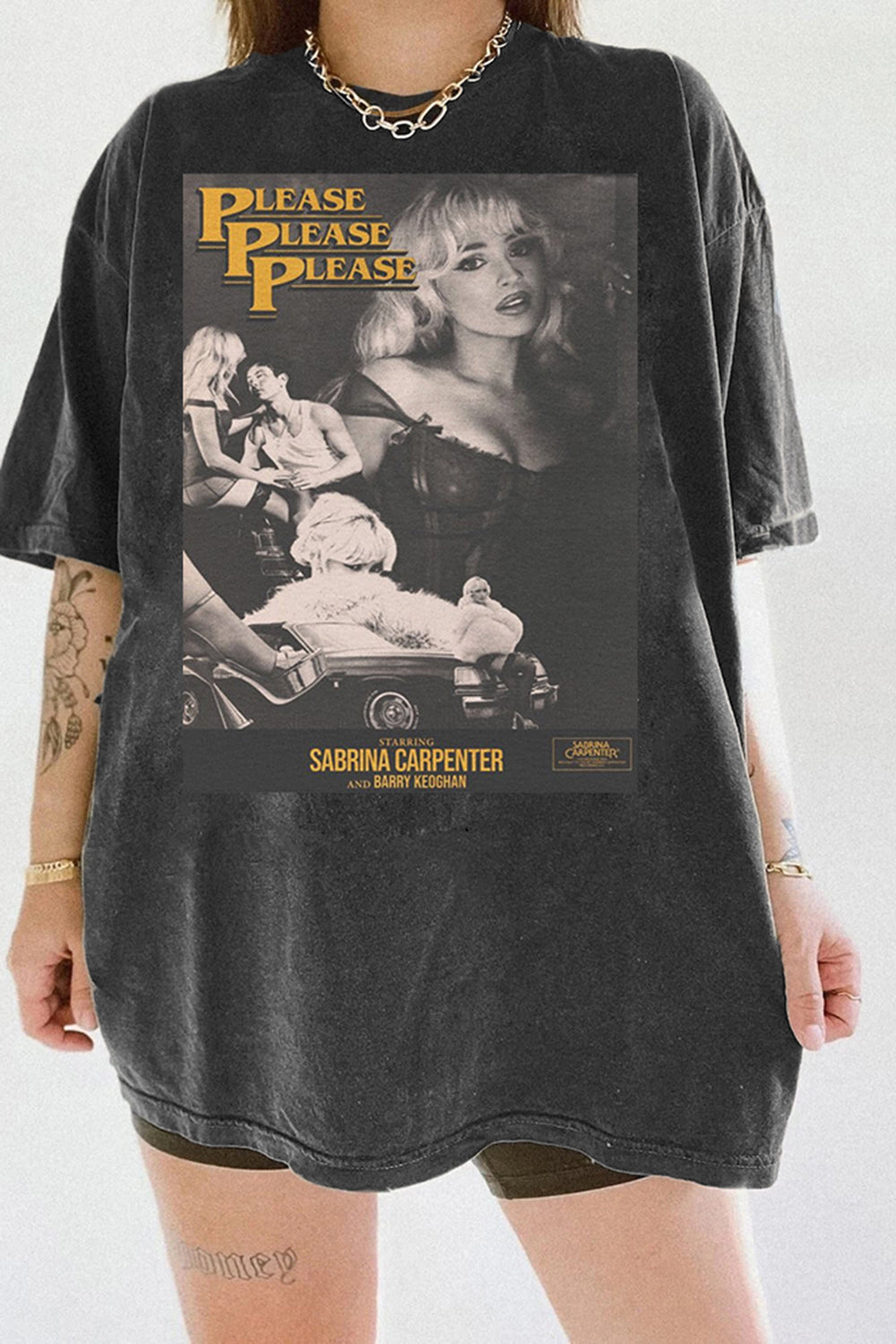 New T-Shirt Sabrina Carpenter Merch, Shirt Sabrina Carpenter Barry Keoghan Vintage Please Please Please Music Graphic For Women