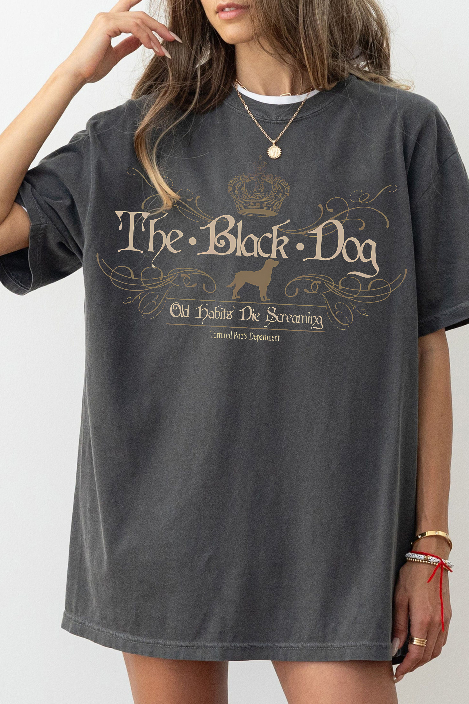 New T-Shirt Old Habits Merch, Shirt Old Habits Die Screaming The Black Dog Graphic Ttpd Merch For Women