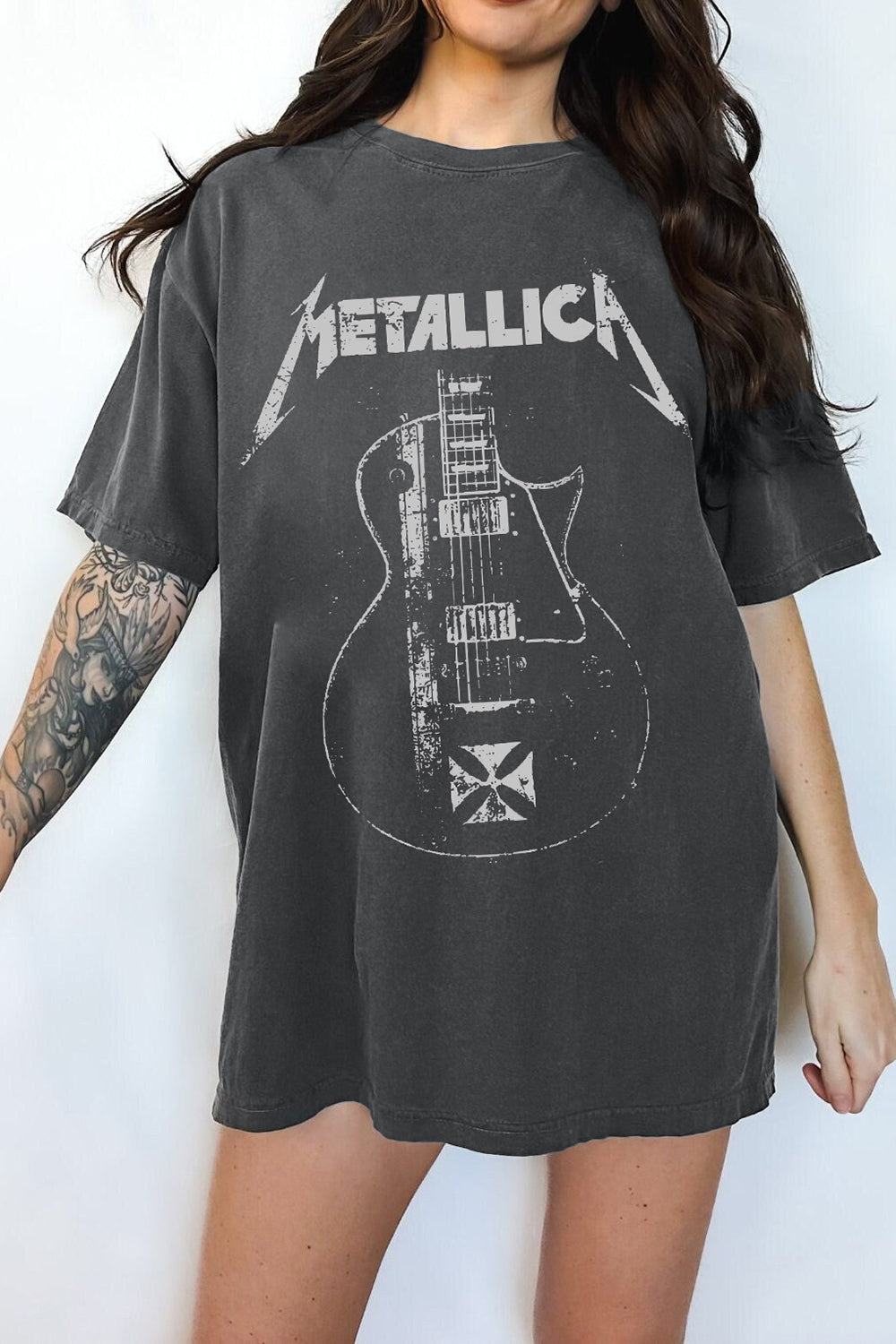 New T-Shirt Metallica Distressed Merch, Shirt Metallica Distressed Guitar For Women
