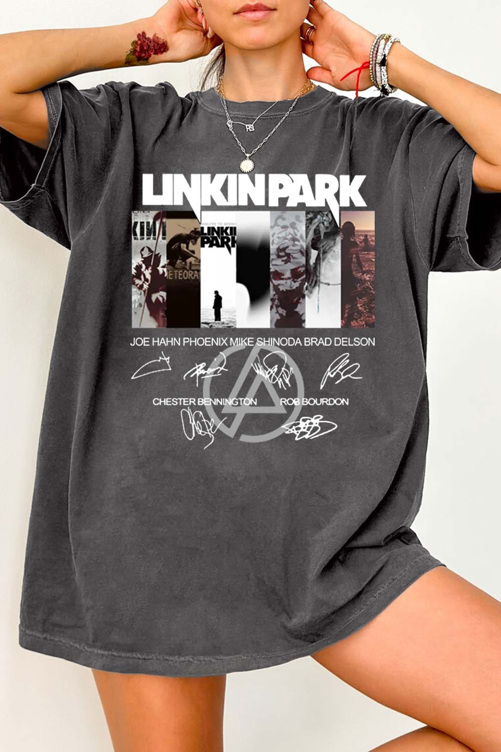 T-Shirt Linkinpark Logo Merch, Shirt Linkinpark Logo Signatures For Women