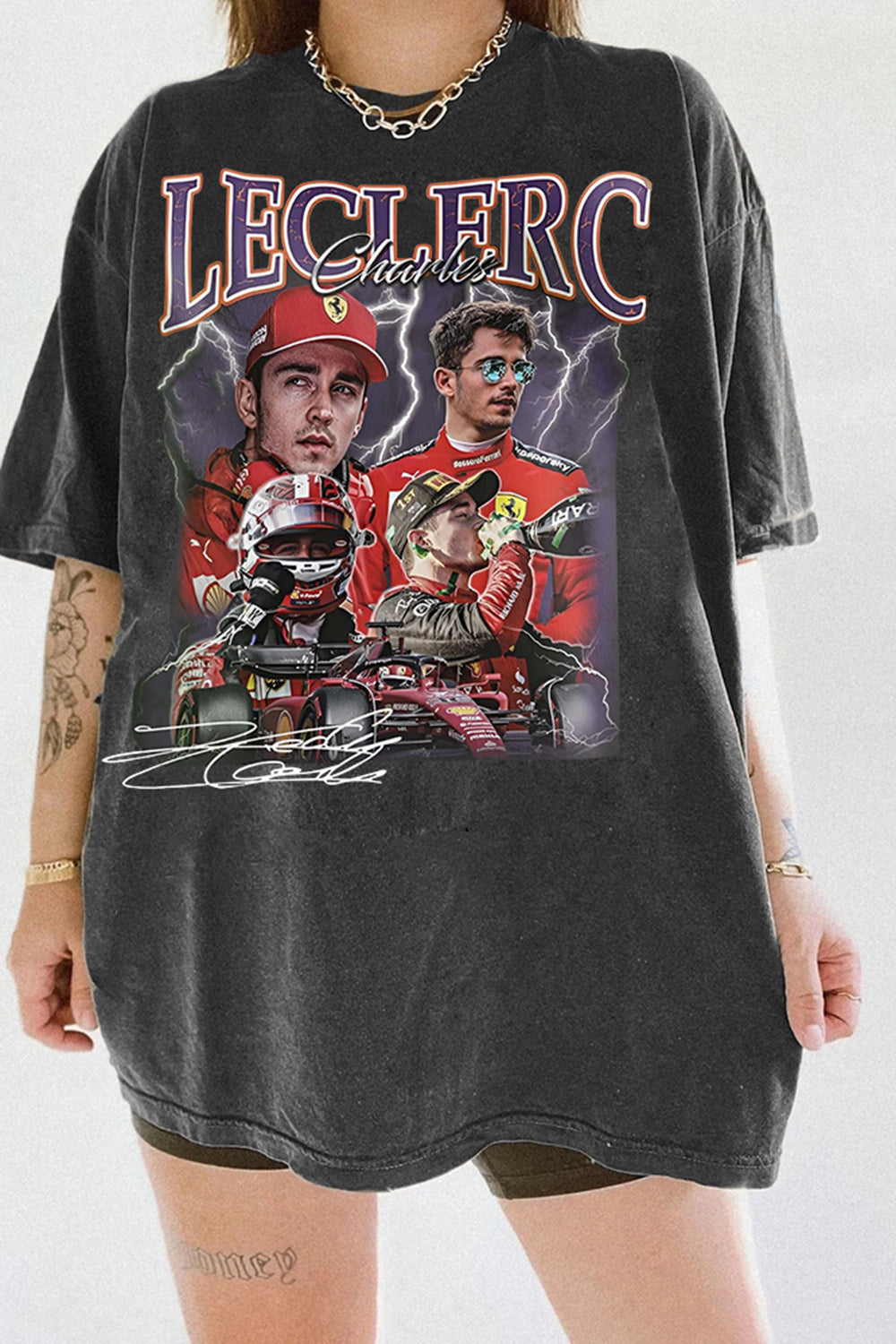 New T-Shirt Limited Charles Merch, Shirt Limited Charles Leclerc Vintage Racing Graphic For Women