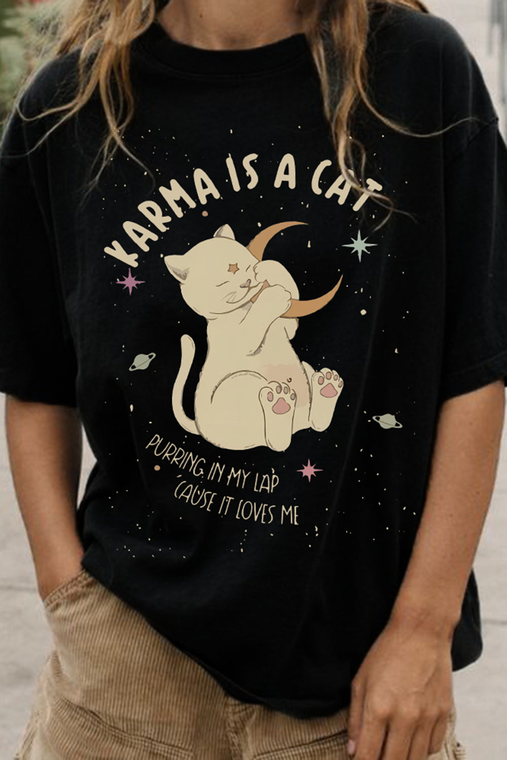 New T-Shirt Karma Is Merch, Shirt Karma Is A Cat Purring In My Lap For Women