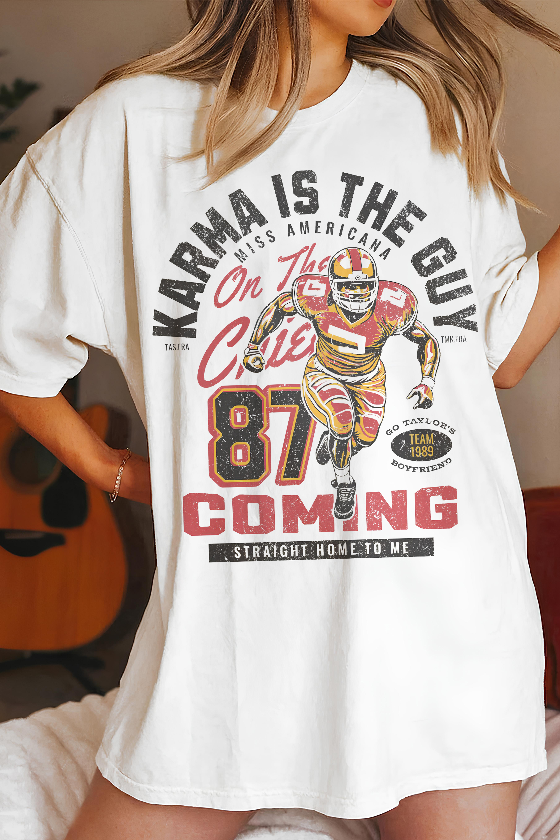 New T-Shirt Karma Is Merch, Shirt Karma Is The Guy On The Chiefs Taylors Boyfriend For Women