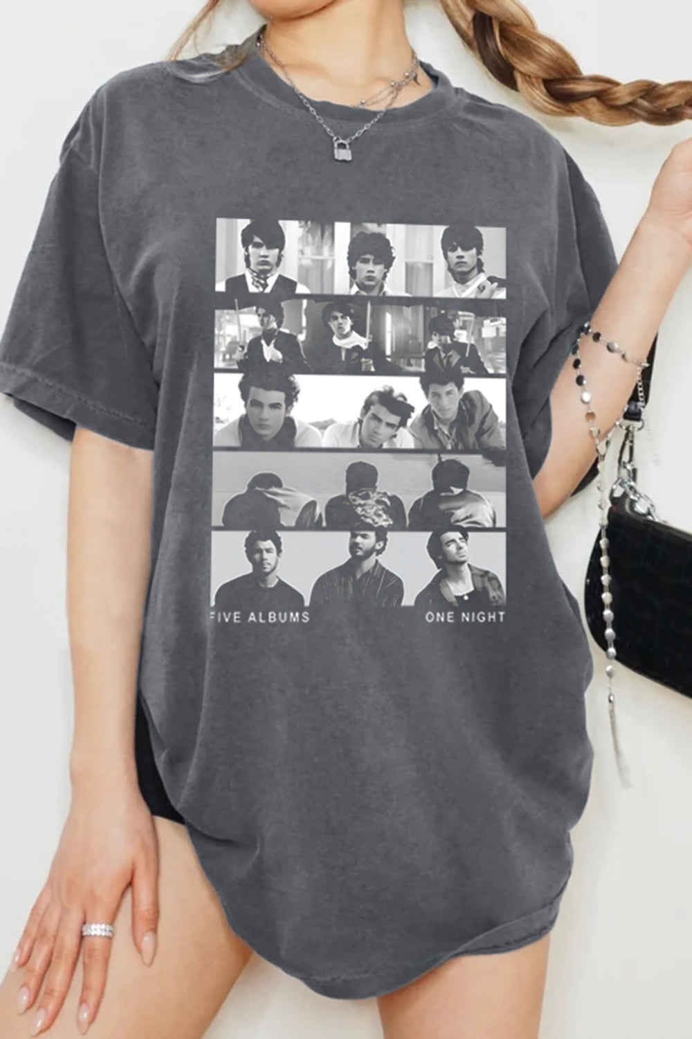 New T-Shirt Jonas Brothers Merch, Shirt Jonas Brothers Five Albums One Night Tour For Women