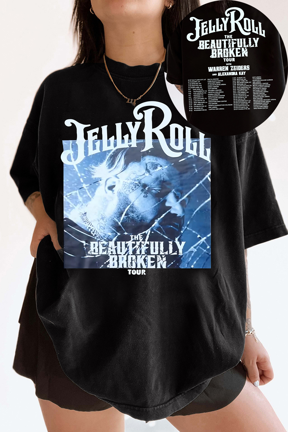 T-Shirt Jelly Roll Merch, Shirt Jelly Roll Tour Beautifully Broken Tour For Women