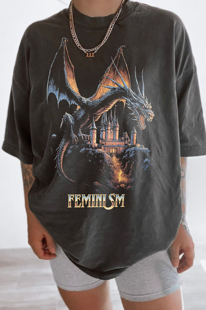 New T-Shirt Feminism Dragon Merch, Shirt Feminism Dragon Fantasy For Women