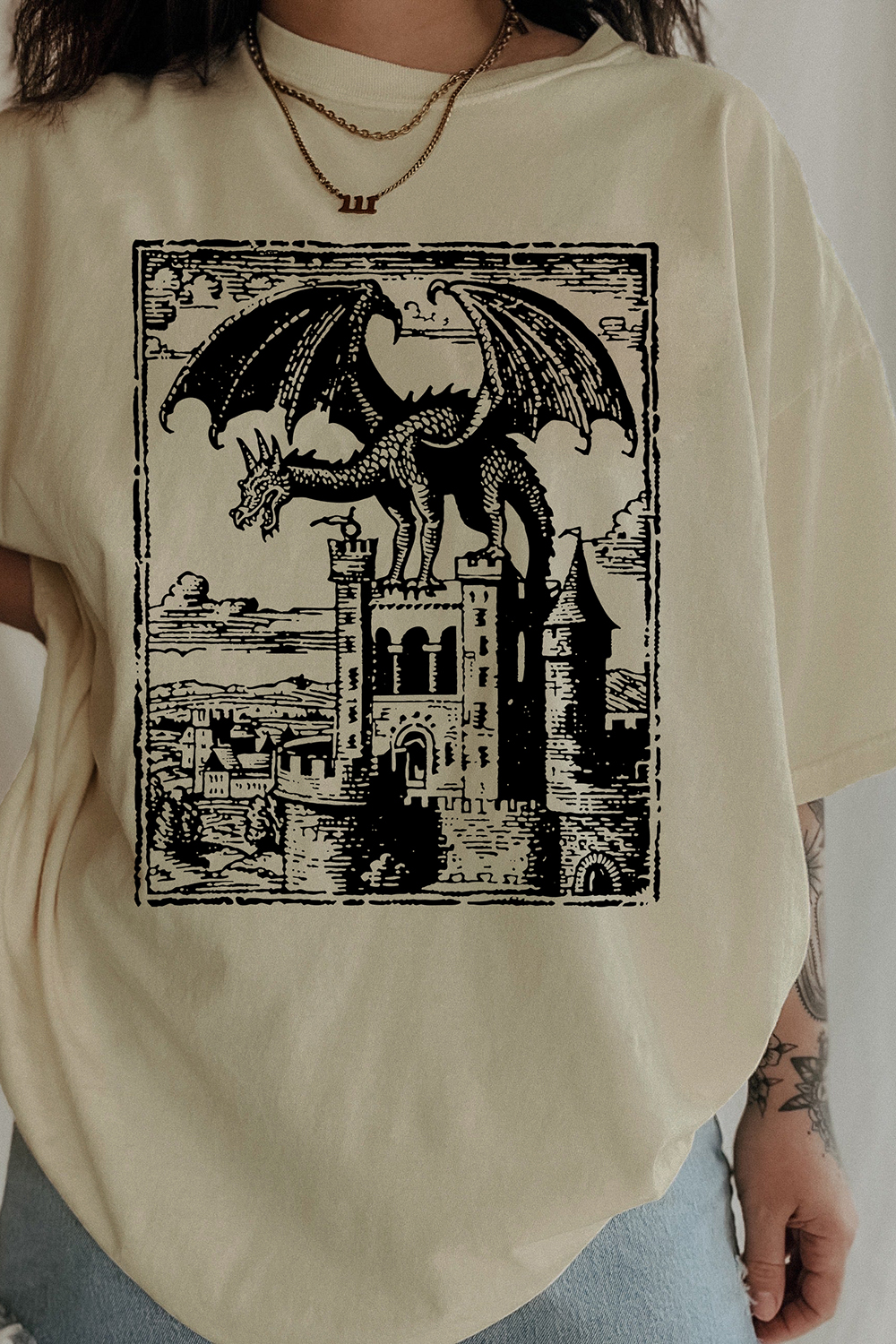 T-Shirt Dragon Vintage Merch, Shirt Dragon Vintage Dark Art Graphic For Women