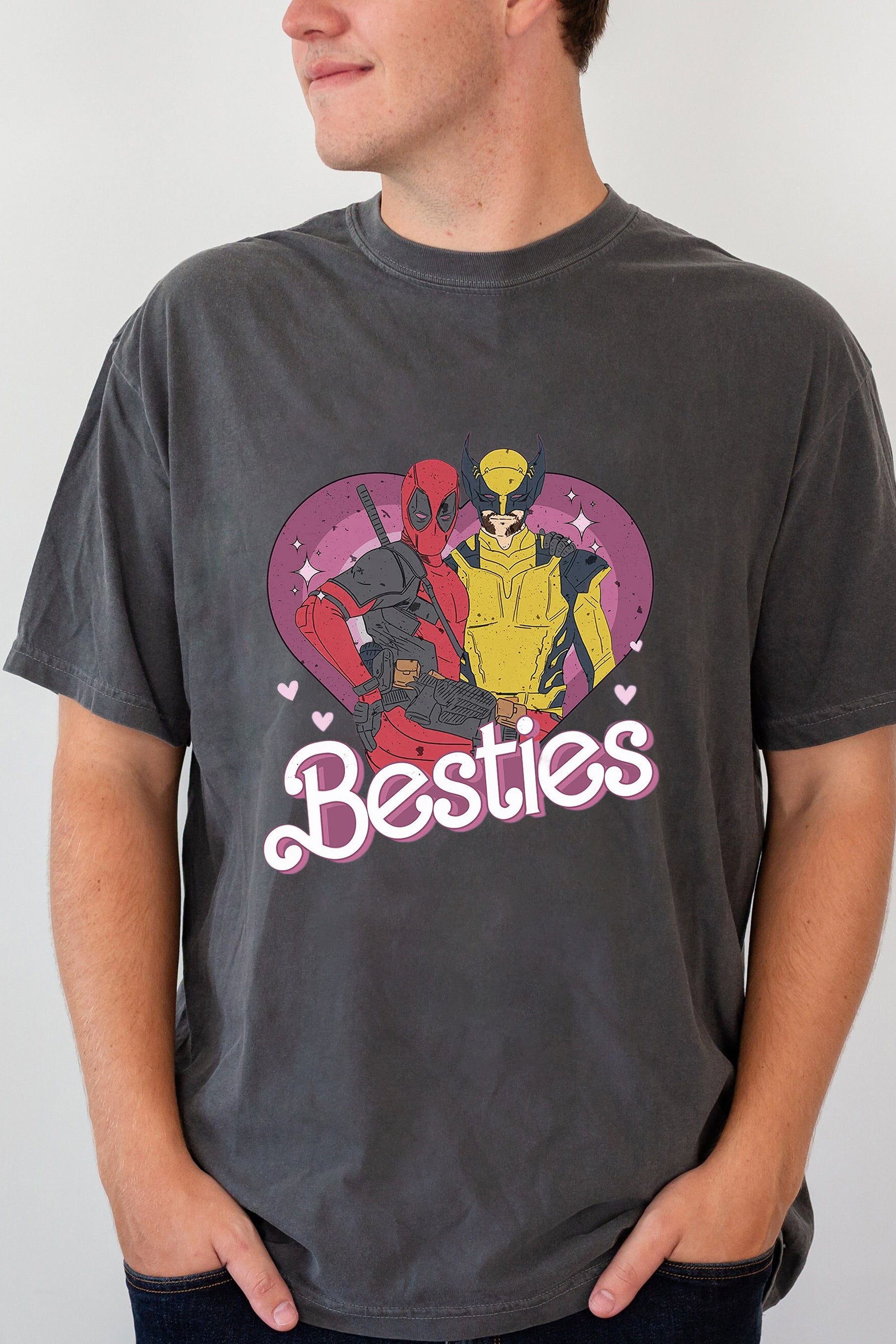New T-Shirt Cute Deadpool Merch, Shirt Cute Deadpool Wolverine Besties Forever For Men