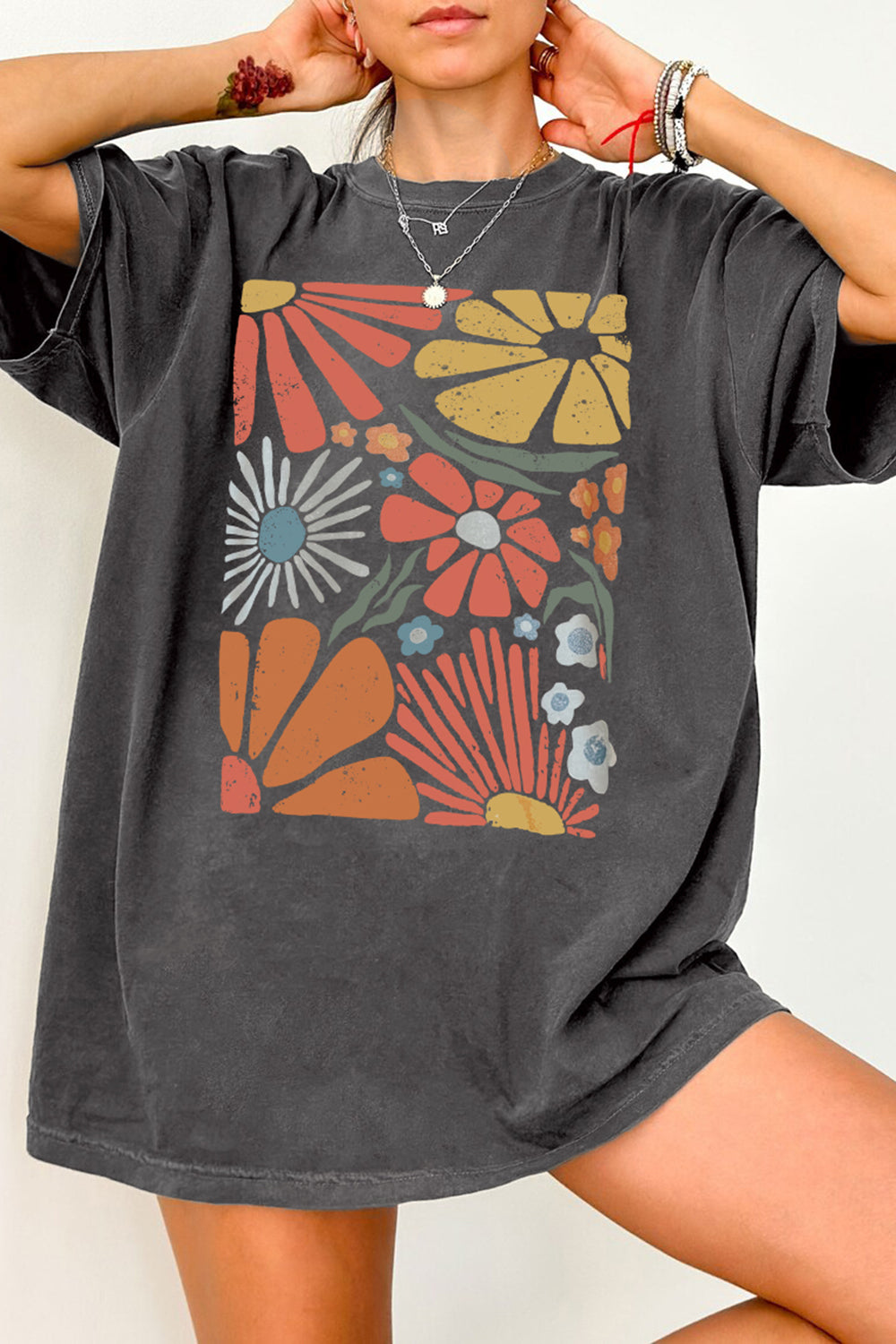 New T-Shirt Colorful Retro Merch, Shirt Colorful Retro Groovy Floral For Women