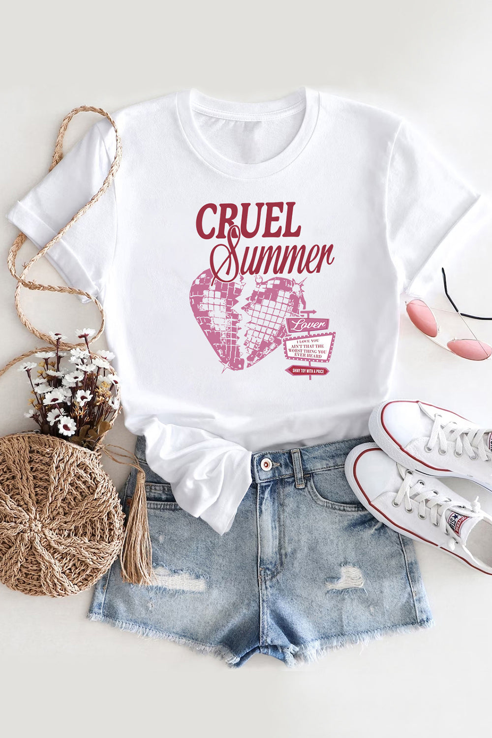 New T-Shirt Cruel Summer Merch, Shirt Cruel Summer Pink Heart For Women