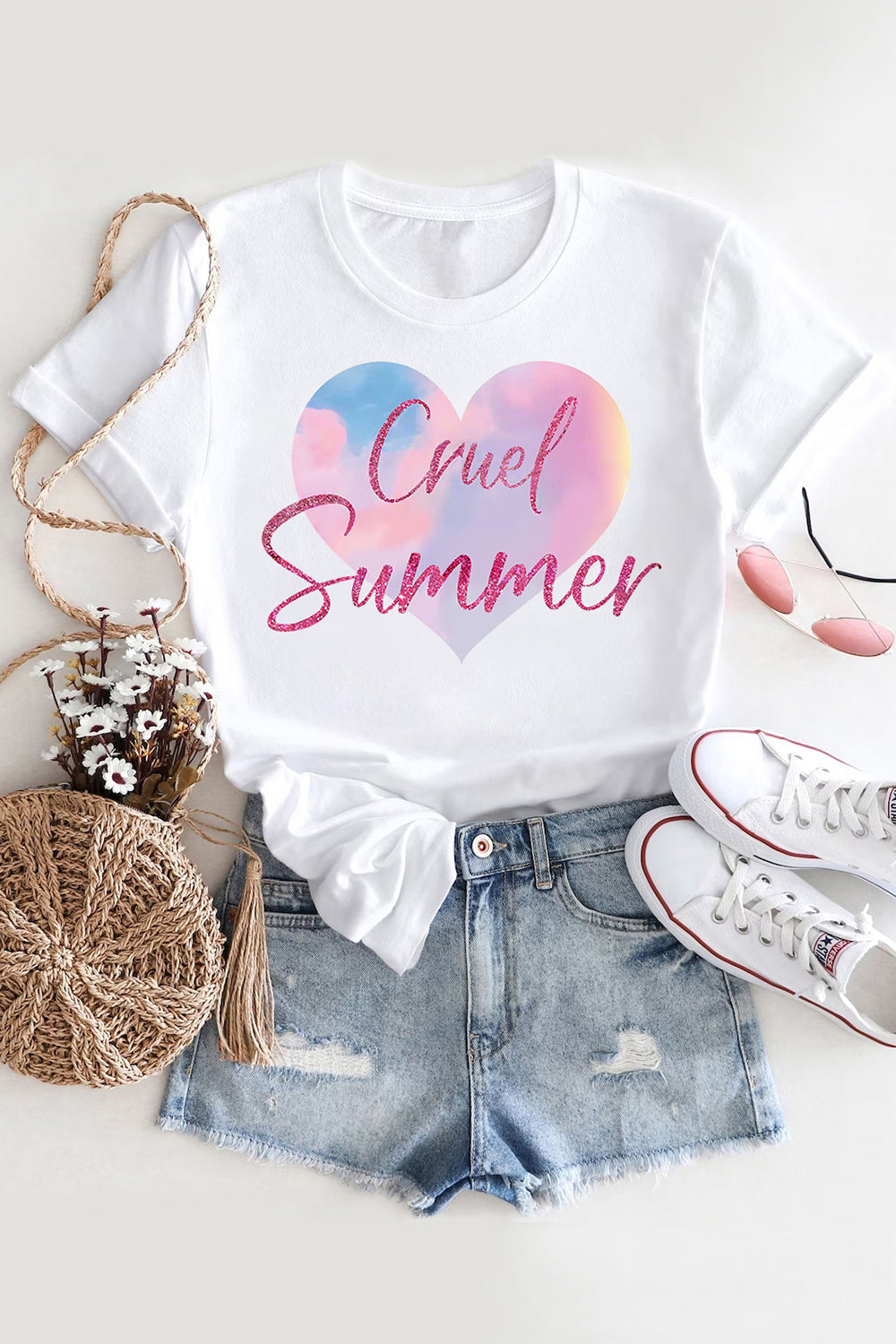 New T-Shirt Cruel Summer Merch, Shirt Cruel Summer Pink Heart For Women