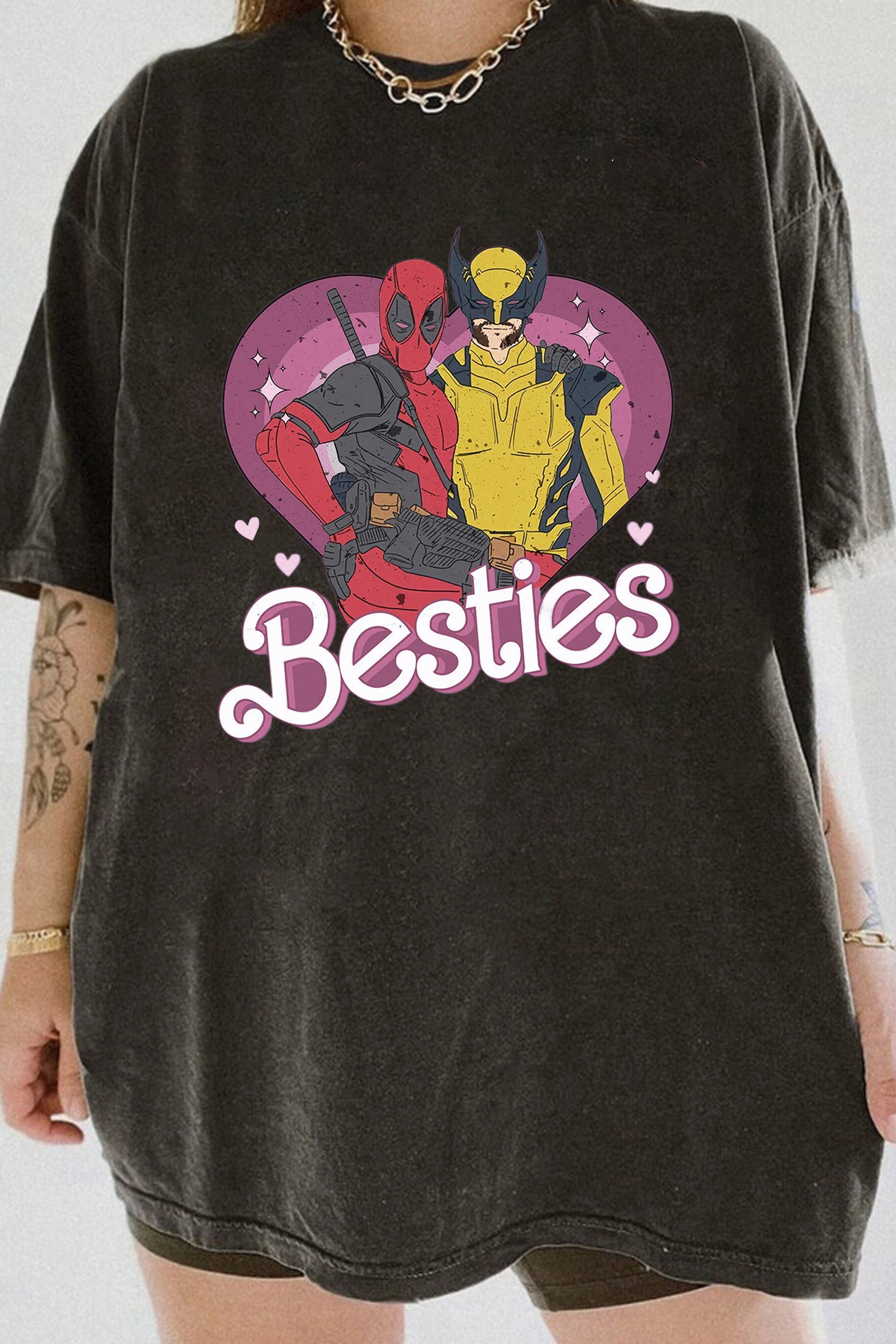 New T-Shirt Cute Deadpool Merch, Shirt Cute Deadpool Wolverine Besties Forever For Women