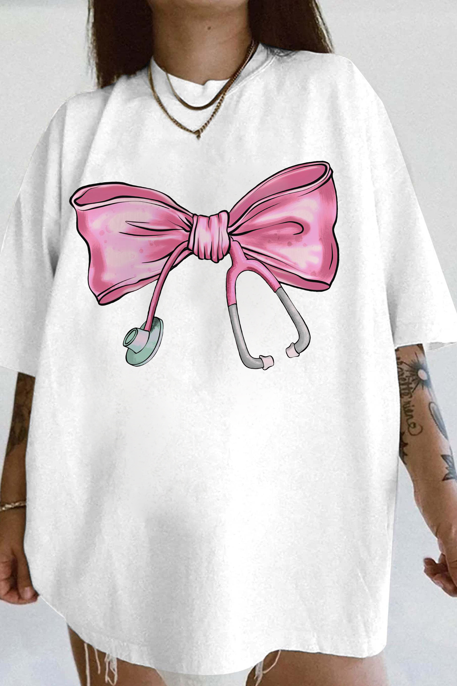 New T-Shirt Coquette Nurse Merch, Shirt Coquette Nurse Stethoscope Bow For Women