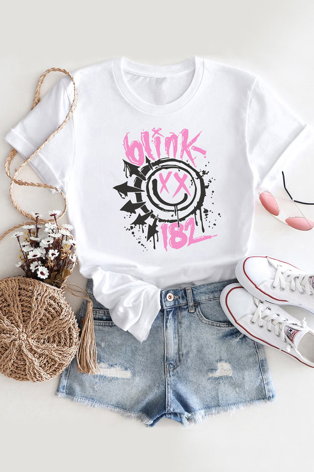 New T-Shirt Blink 182 Merch, Shirt Blink 182 Smile For Women