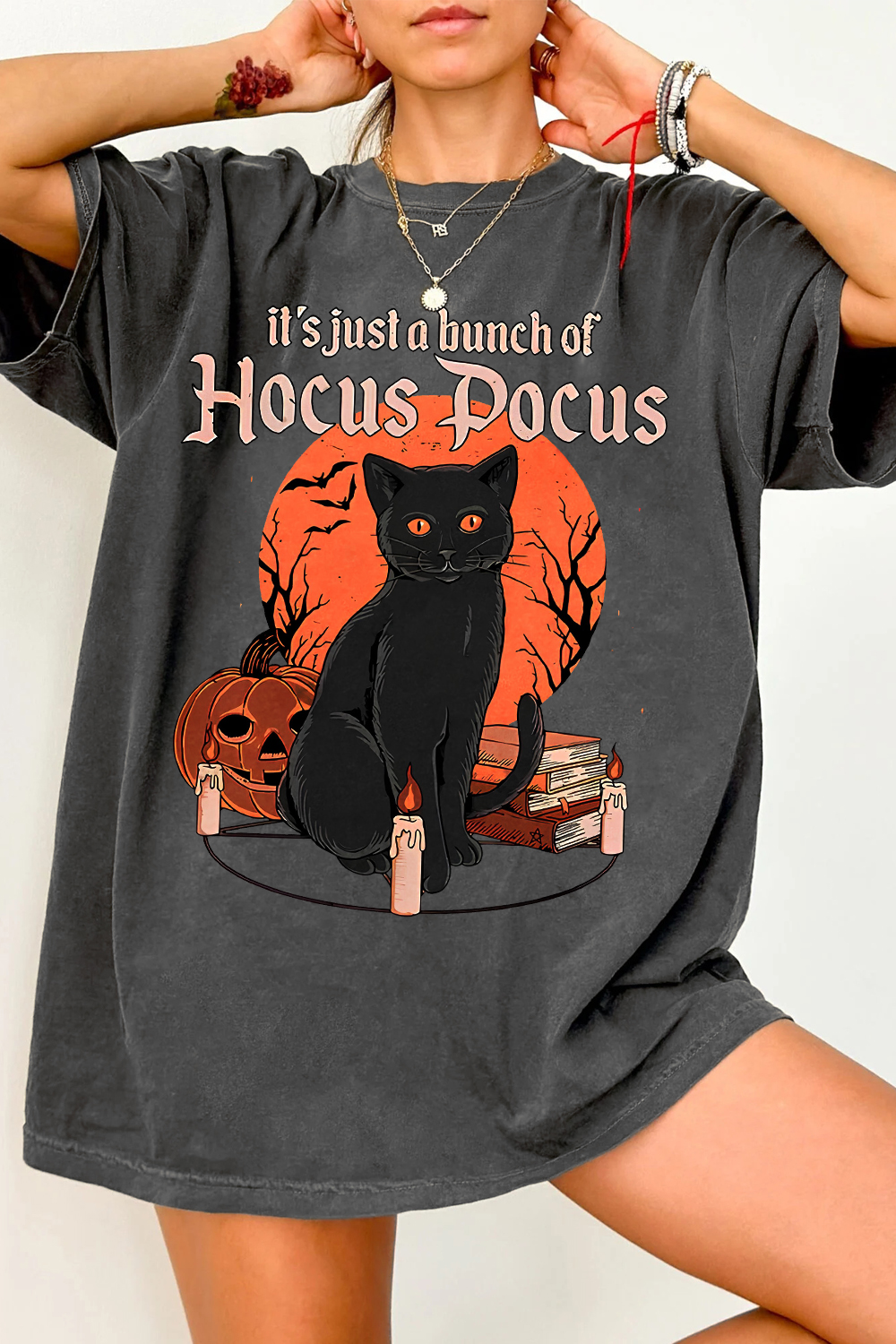 New T-Shirt Black Cat Merch, Shirt Black Cat It’S Just A Bunch Of Hocus Pocus For Women