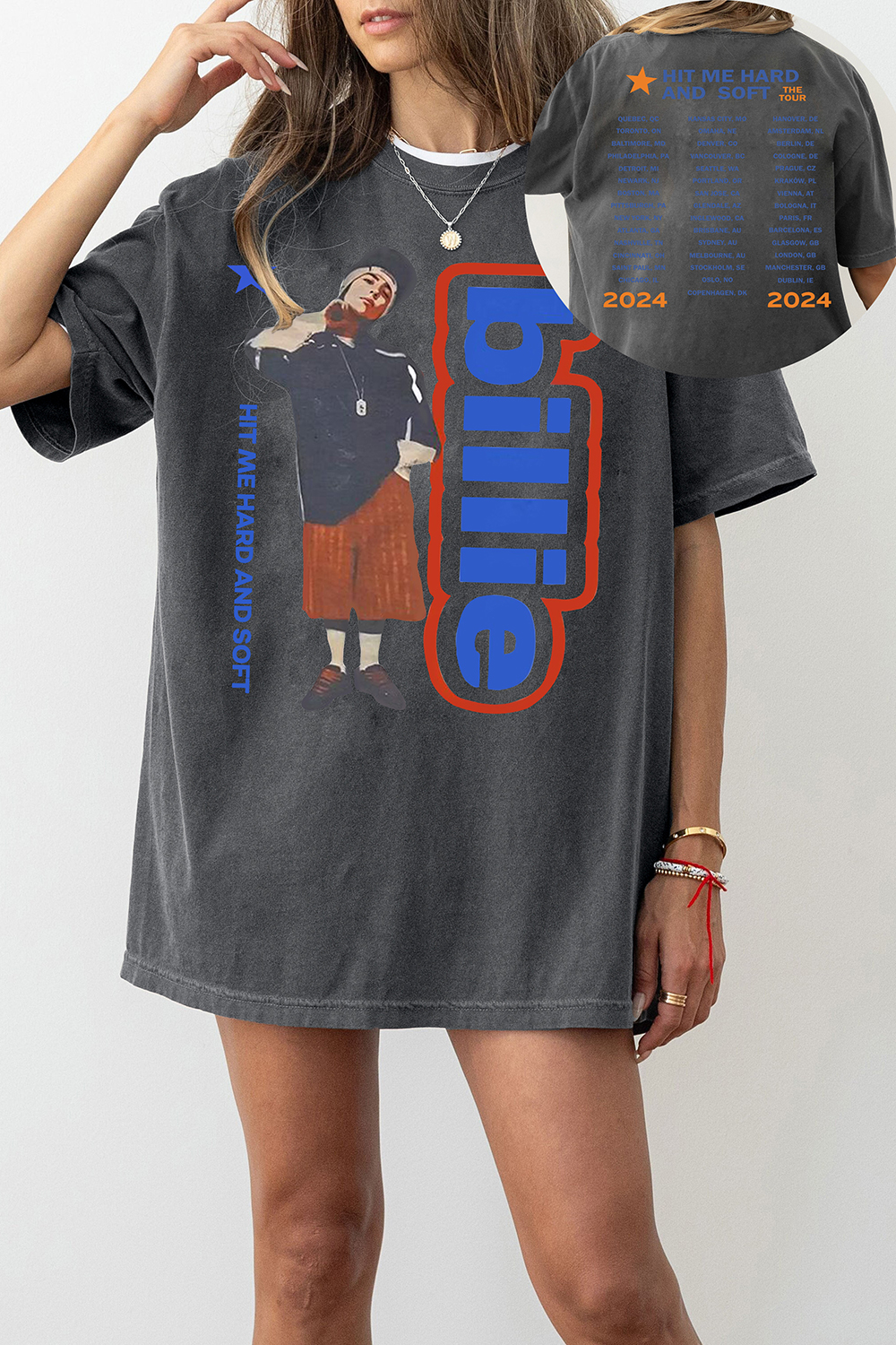 New T-Shirt Billie Eilish Merch, Shirt Billie Eilish Hit Me Hard And Soft The Tour For Women