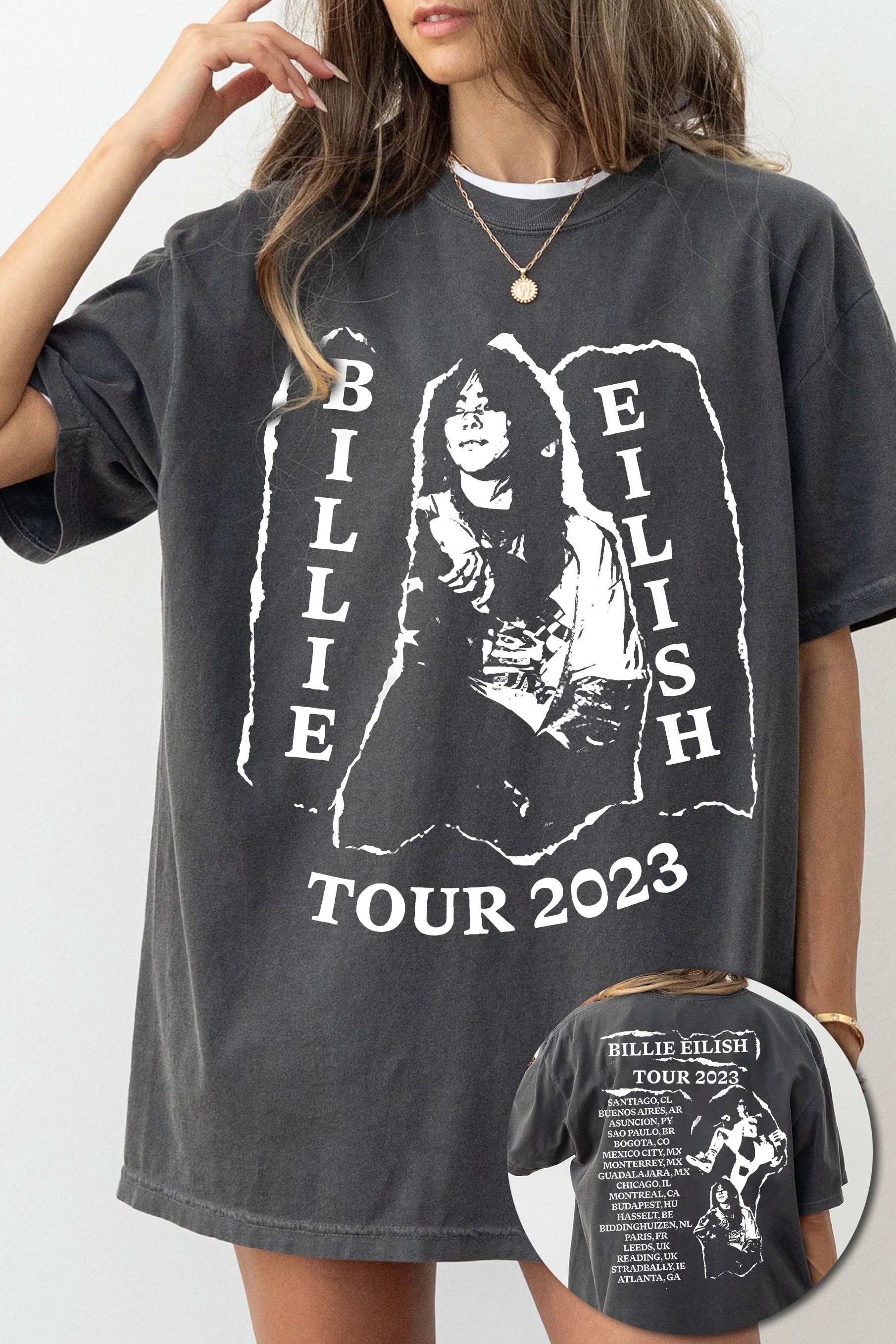 New T-Shirt Billie Live Merch, Shirt Billie Live Black Tour For Women
