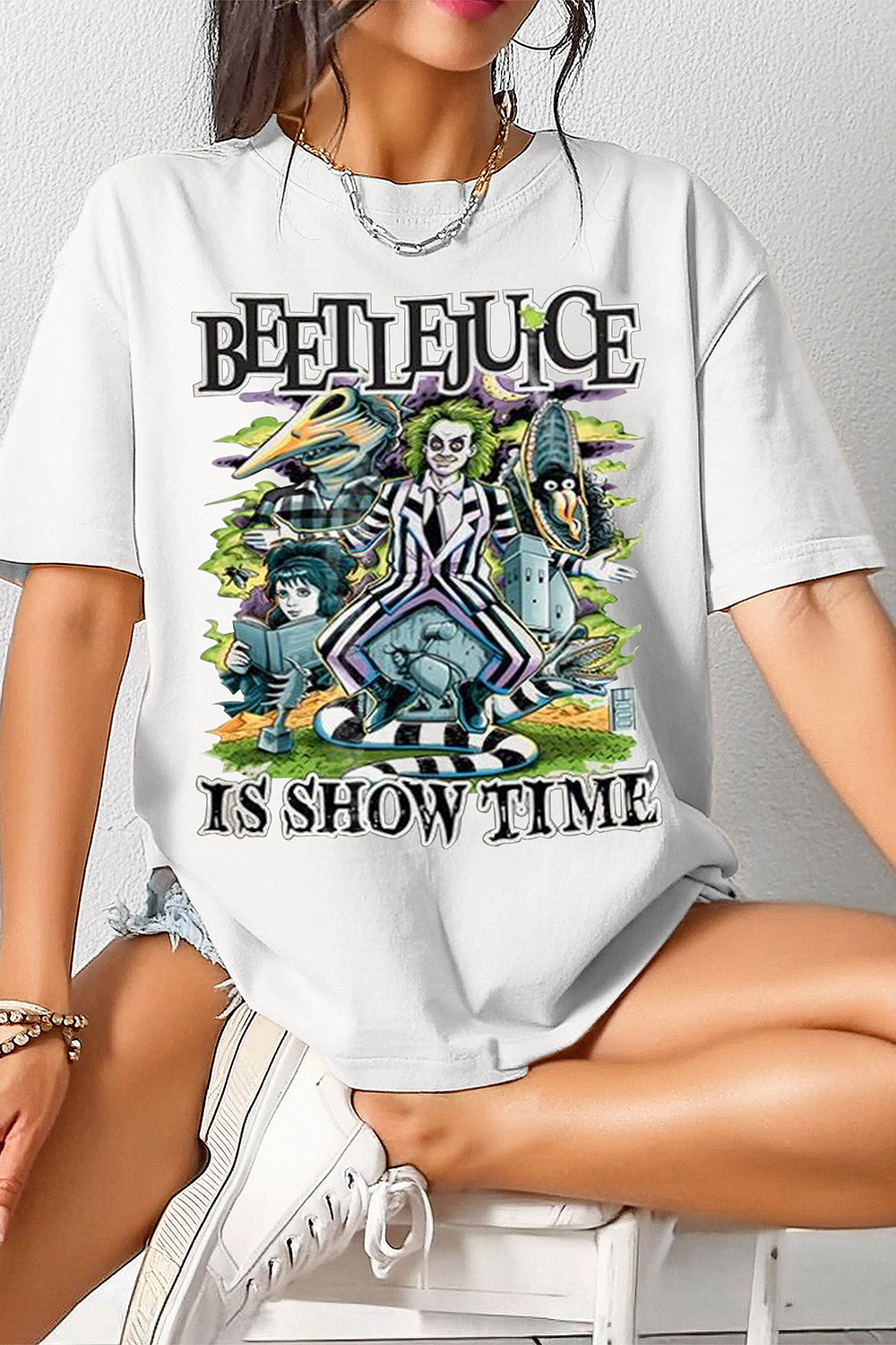 New T-Shirt Beetlejuice It’S Merch, Shirt Beetlejuice It’S Show Time Horror Characters For Women