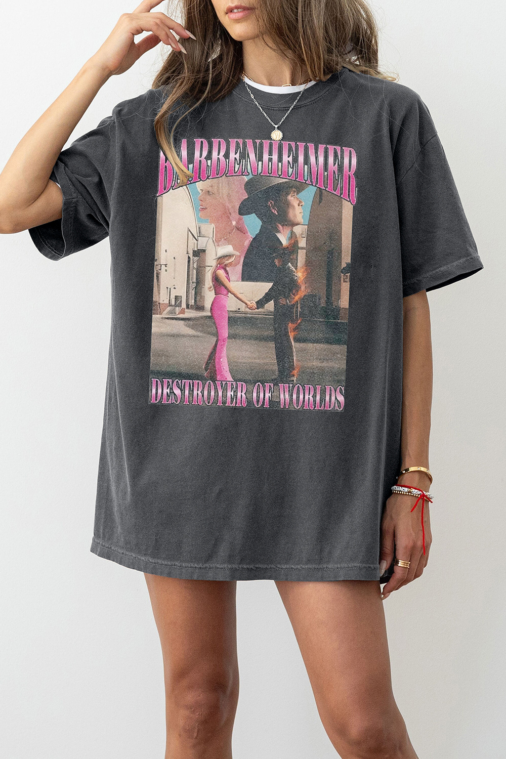 T-Shirt Barbenheimer Destroyer Merch, Shirt Barbenheimer Destroyer Of World Essential For Women