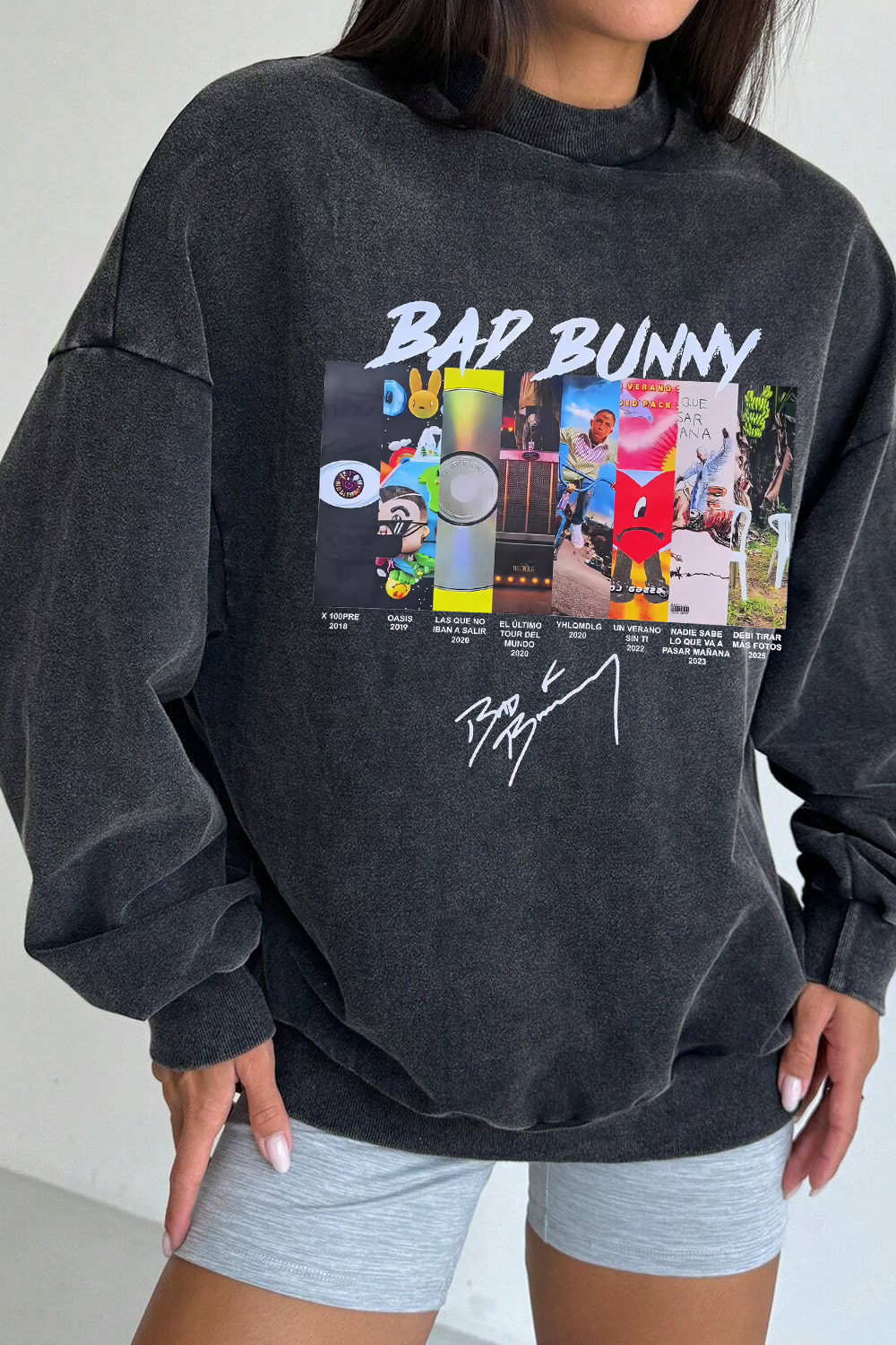 Bad Bunny Washed Cotton Crew Neck Sweatshirt
