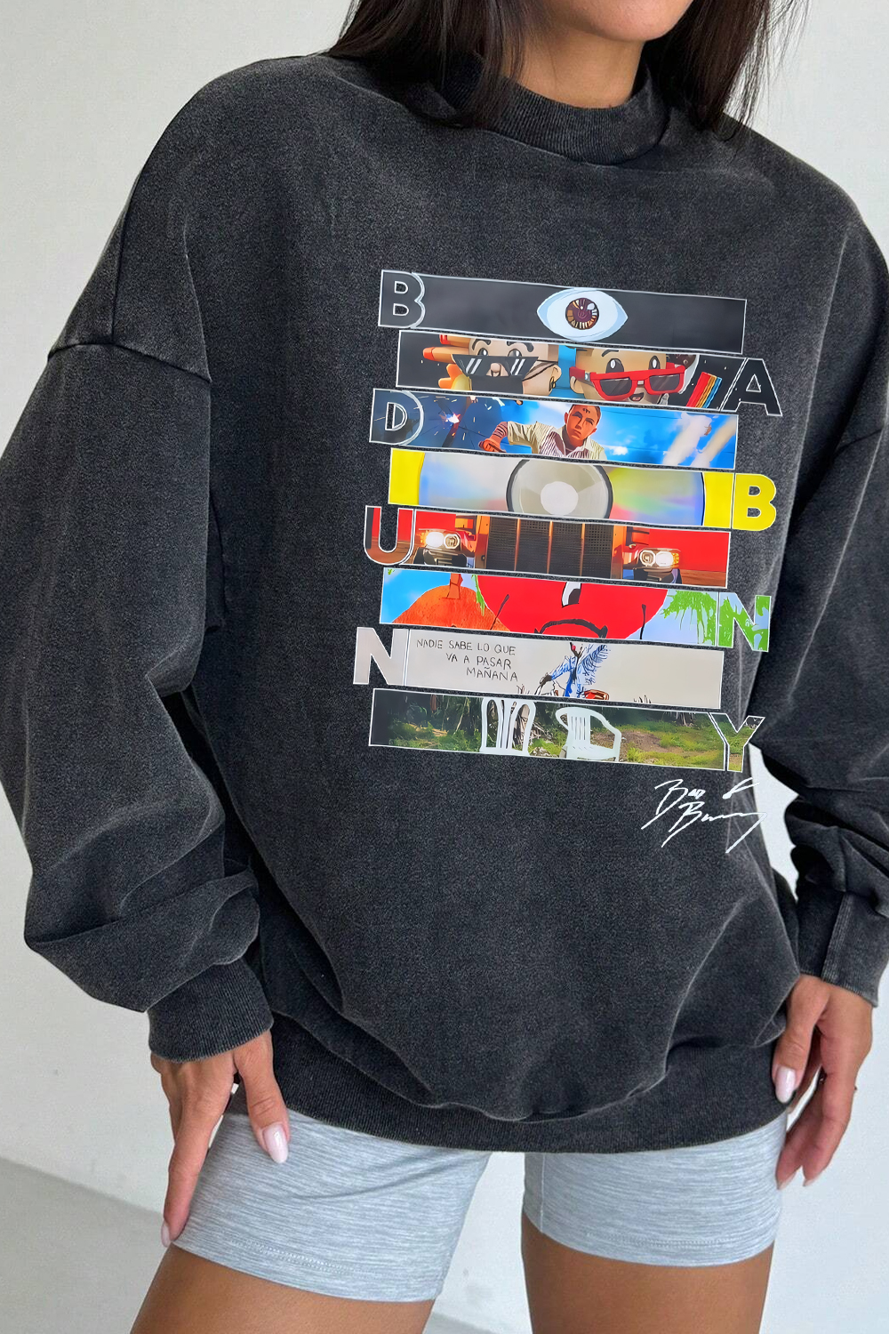 New Bad Bunny Signature Washed Cotton Crew Neck Sweatshirt