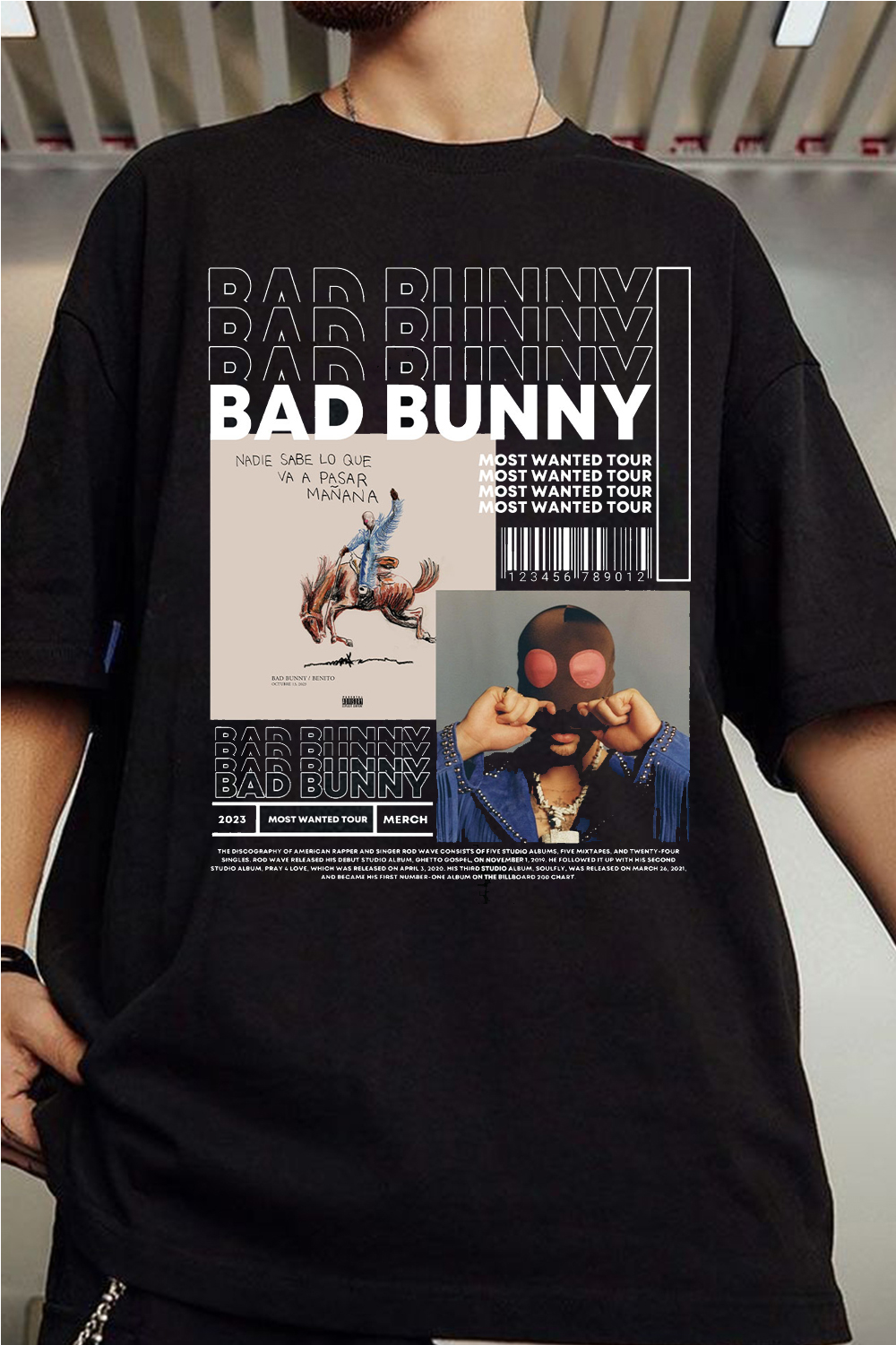 T-Shirt Bad Bunny Merch, Shirt Bad Bunny Poster Short Sleeve