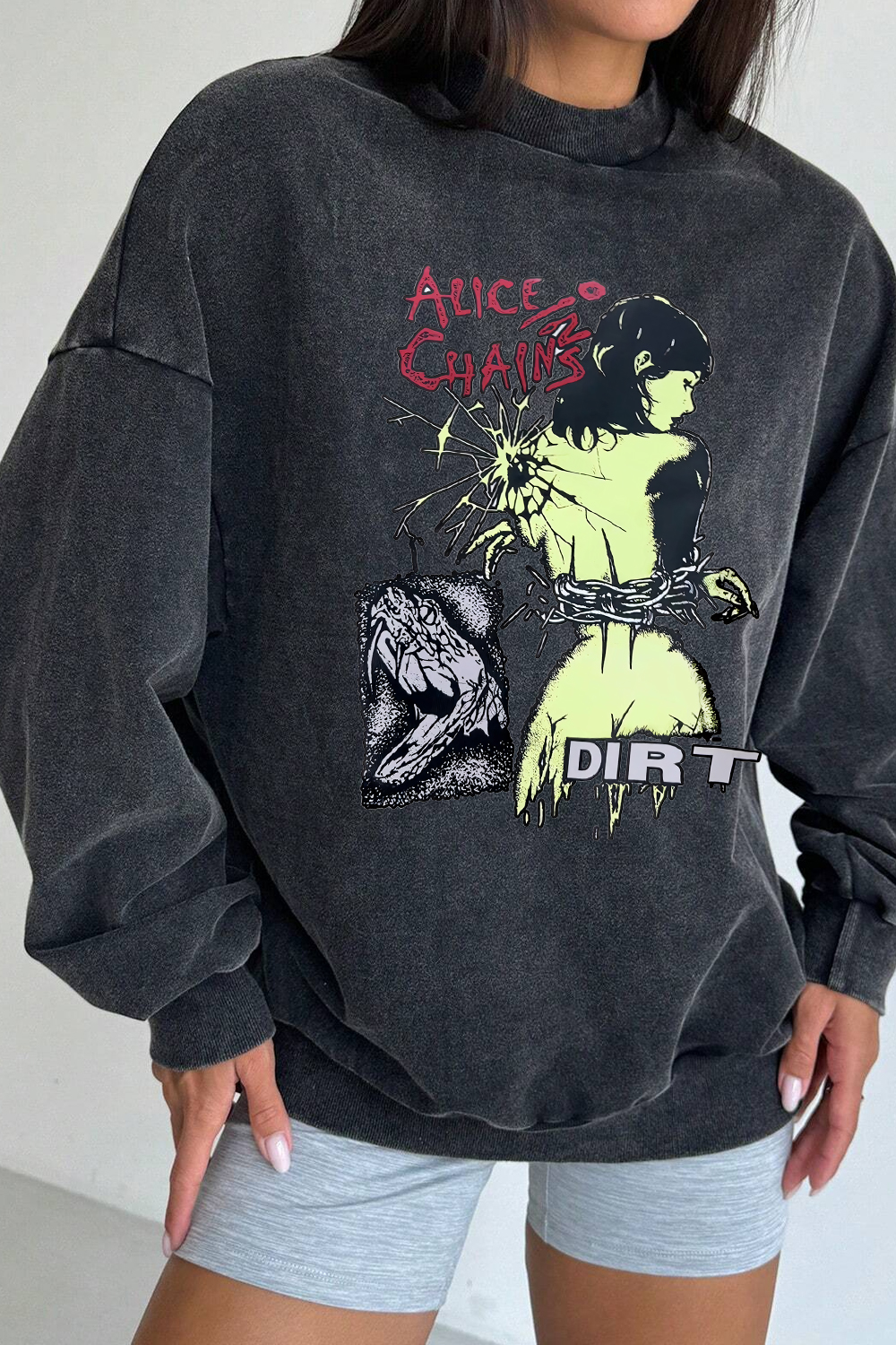 New Aliceinchains Washed Cotton Crew Neck Sweatshirt