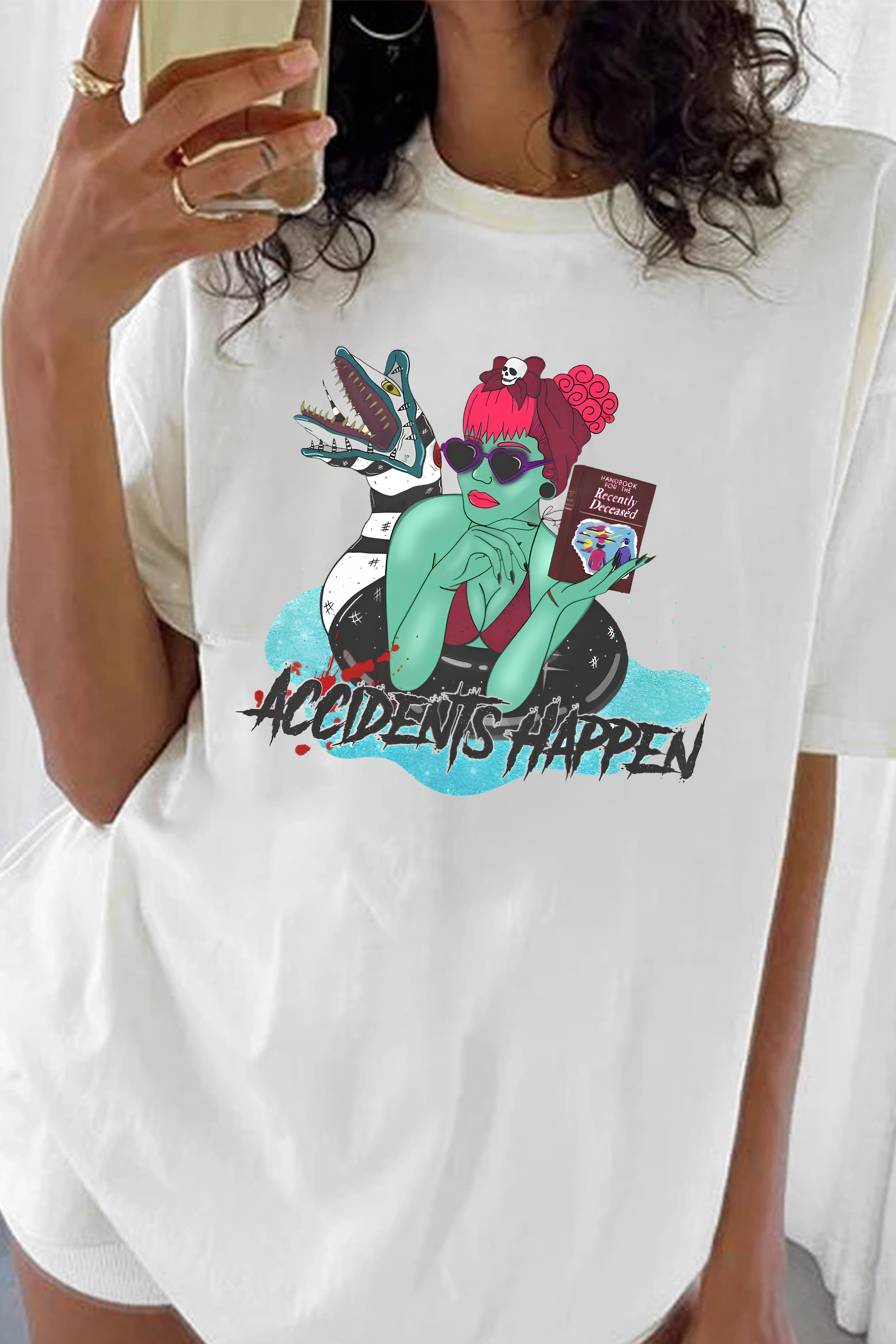 New T-Shirt Accidents Happen Merch, Shirt Accidents Happen Beetlejuice Model For Women