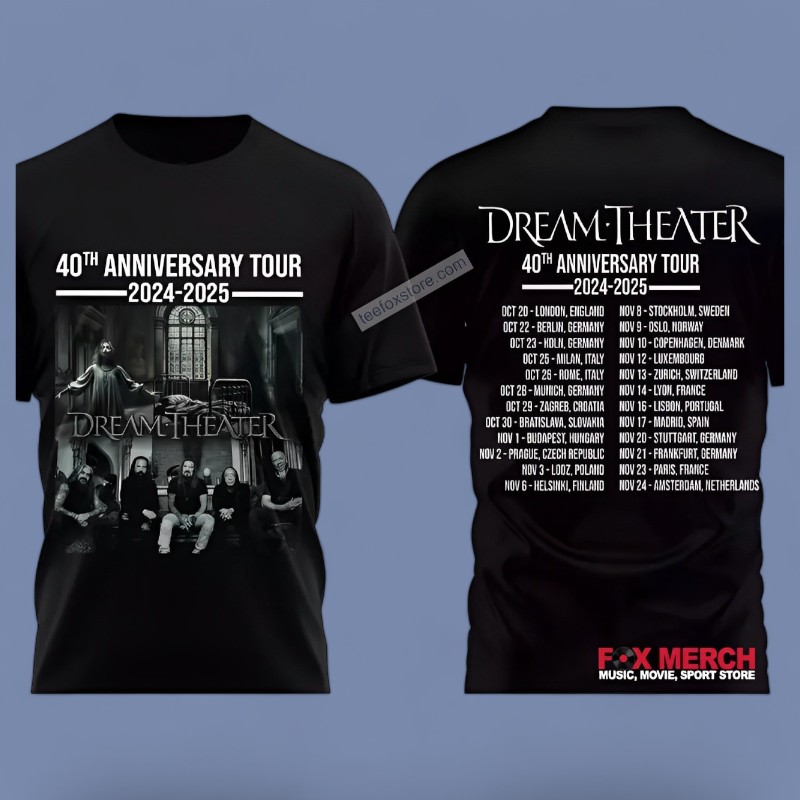New Dream Theater 40th Anniversary Tour 2025 Concert Black, Dream Theater 40th T-Shirt
