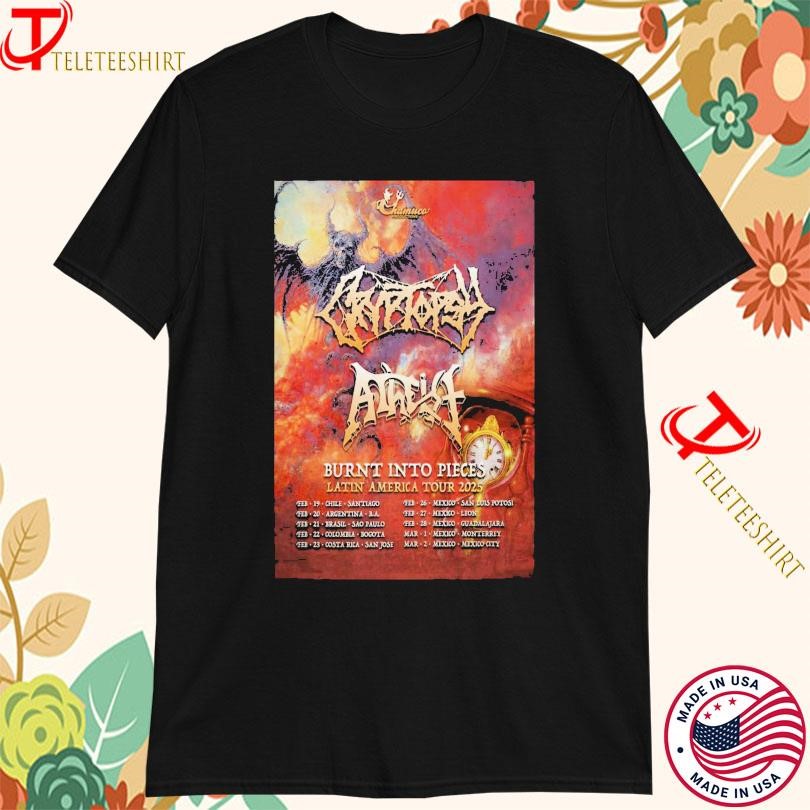 New Official Cryptopsy Burnt Into Pieces Latin America Tour 2025 s, Cryptopsy Burnt T-shirts